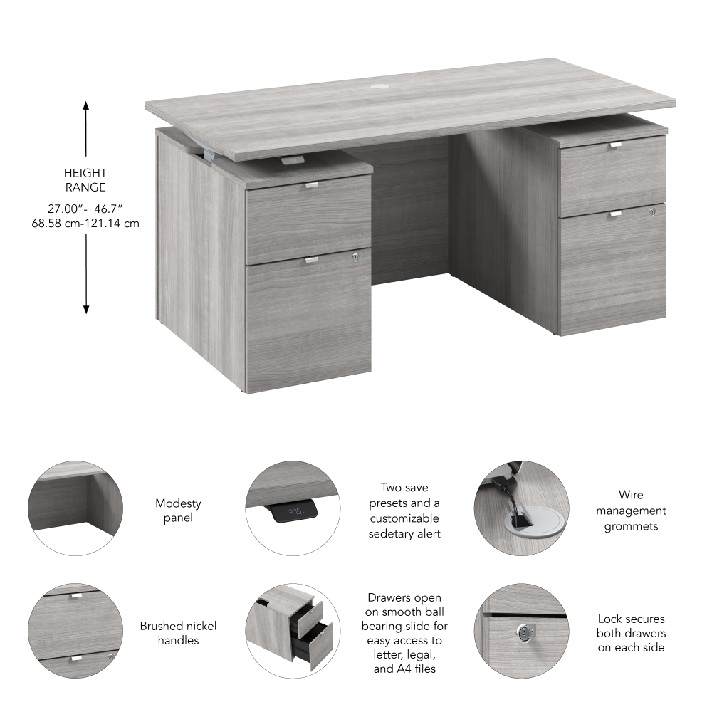Shop Bush Business Furniture Stratus 60W x 30D Electric Standing Desk with Drawers and Modesty Panel, Image 07, SUT011PG, #color_platinum gray