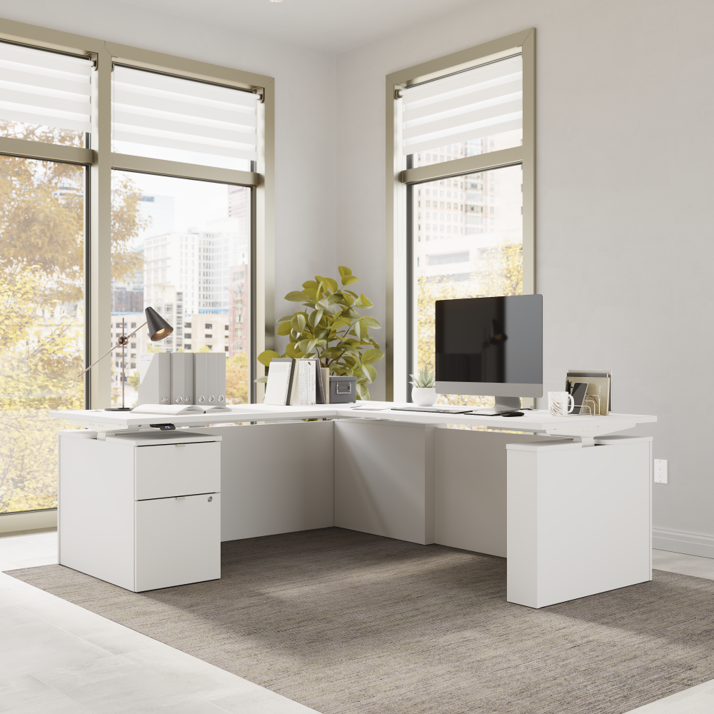 Shop Bush Business Furniture Stratus 72W x 78D Height Adjustable L Shaped Standing Desk with File Cabinet, Image 03, SUT016WH, #color_white