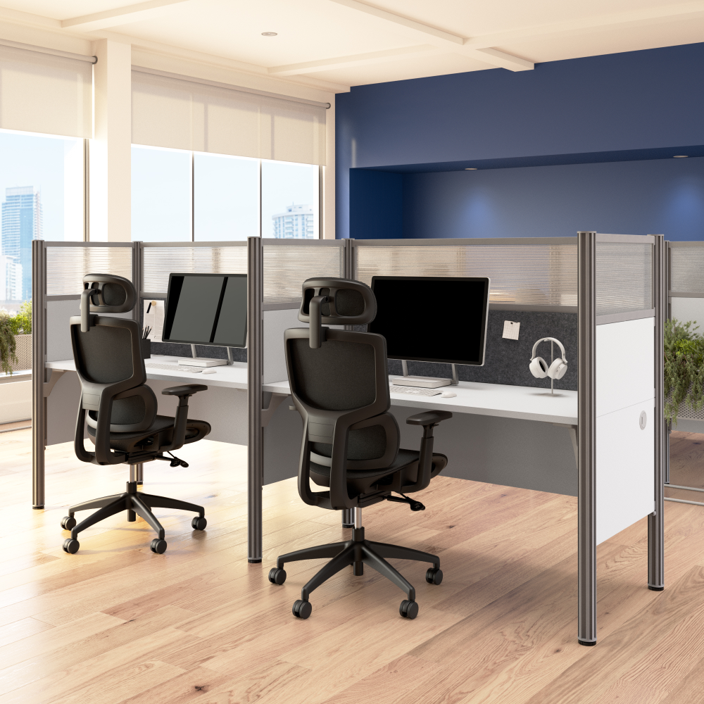 Shop Bush Business Furniture ProBiz Double Cubicle Desk for Office with High Privacy Panels and Tackboard, Image 02, 100876DG-17, #color_white