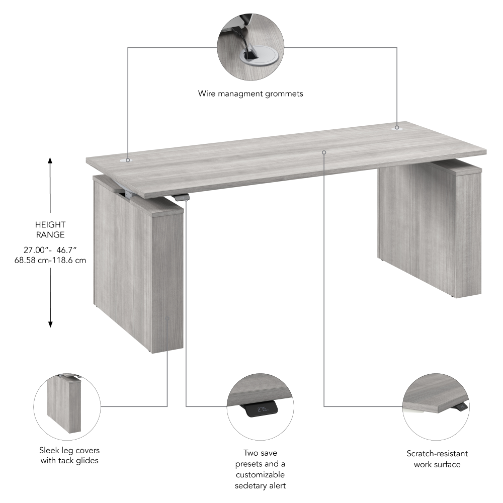 Shop Bush Business Furniture Stratus 72W x 30D Electric Height Adjustable Standing Desk, Image 07, SUT002PG, #color_platinum gray