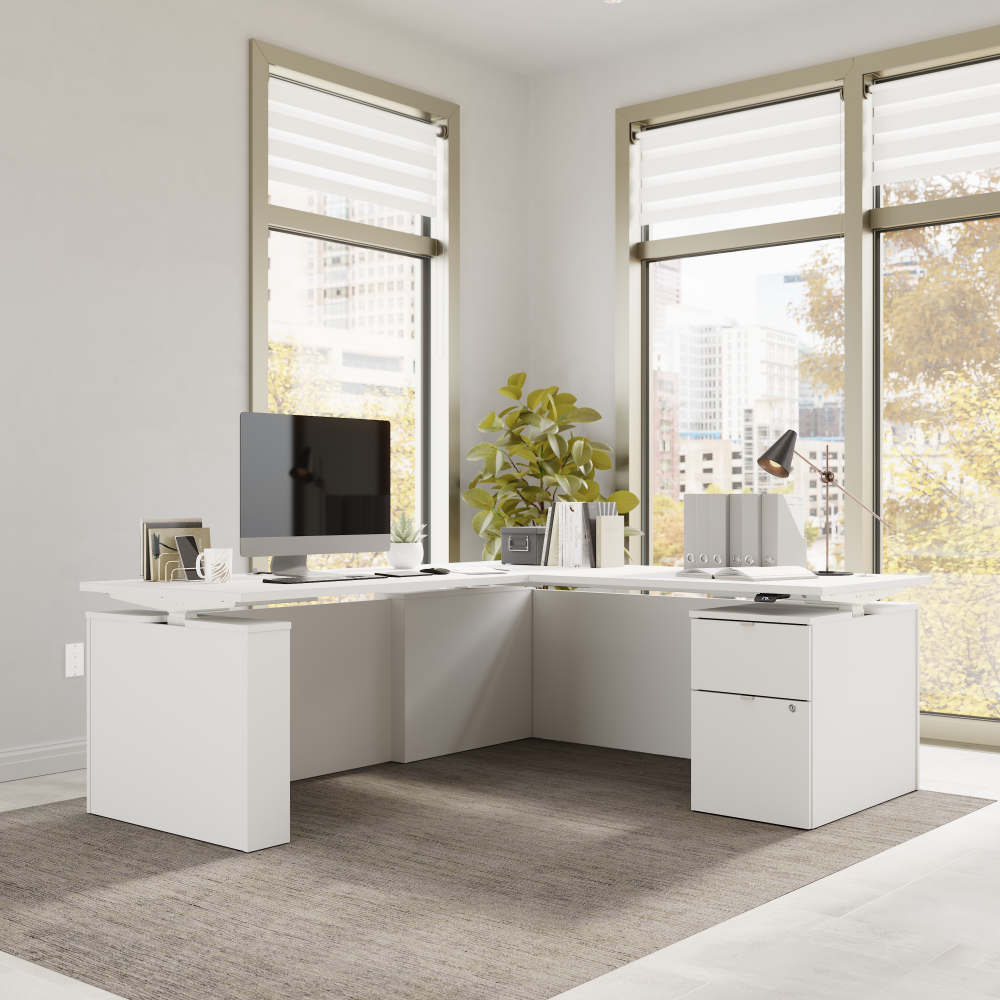 Shop Bush Business Furniture Stratus 72W x 78D Height Adjustable L Shaped Standing Desk with File Cabinet, Image 04, SUT016WH, #color_white
