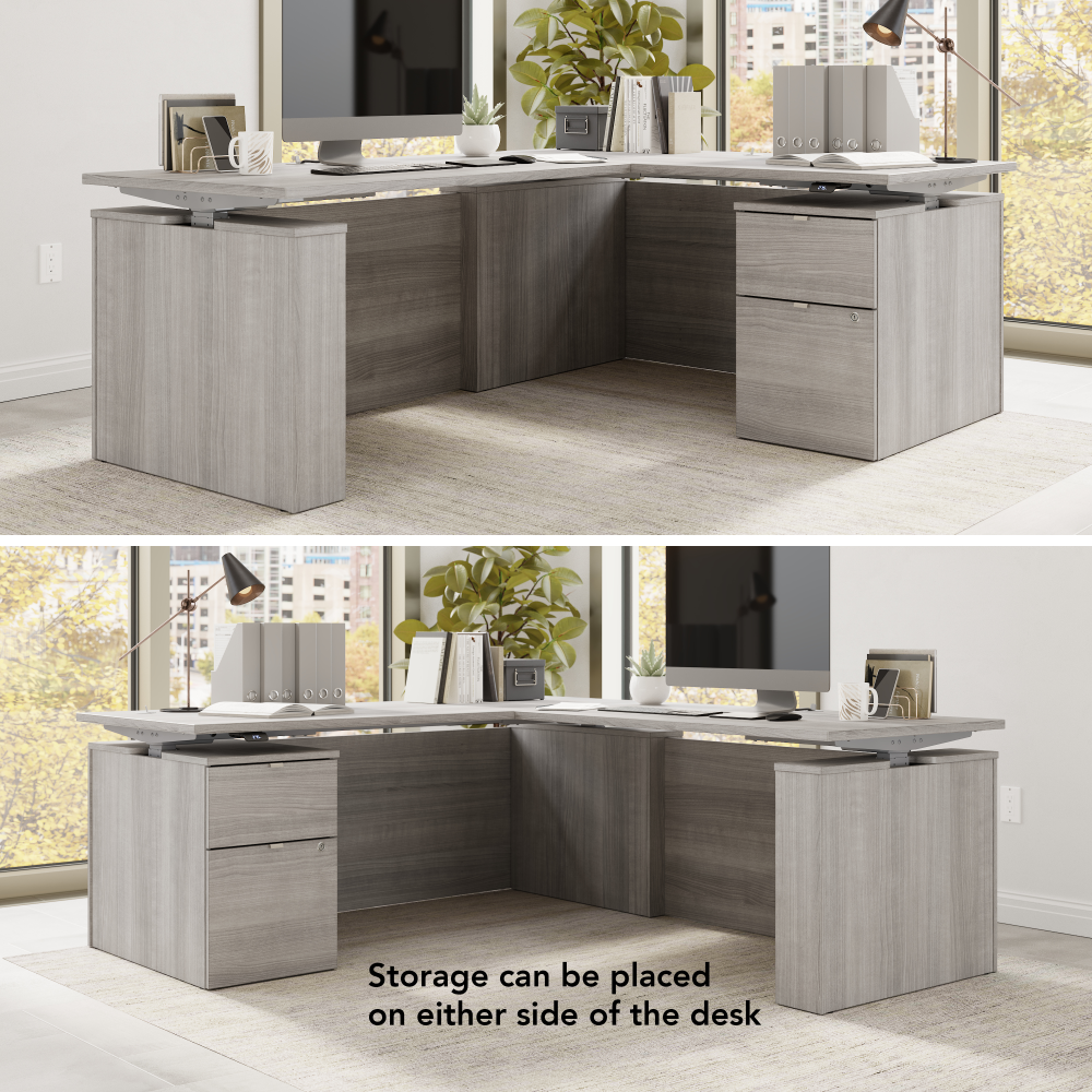 Shop Bush Business Furniture Stratus 72W x 78D Height Adjustable L Shaped Standing Desk with File Cabinet, Image 06, SUT016PG, #color_platinum gray