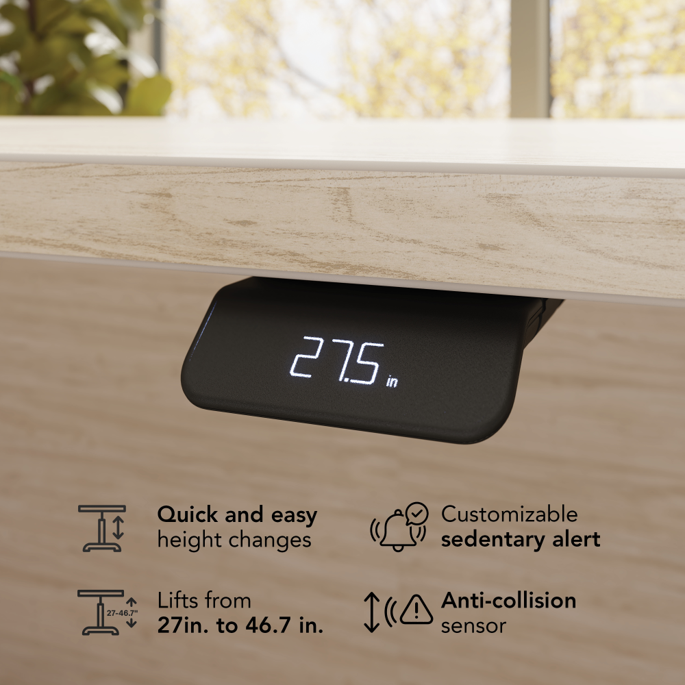 Shop Bush Business Furniture Stratus 60W x 78D Electric Height Adjustable L Shaped Standing Desk, Image 04, SUT013NE, #color_natural elm