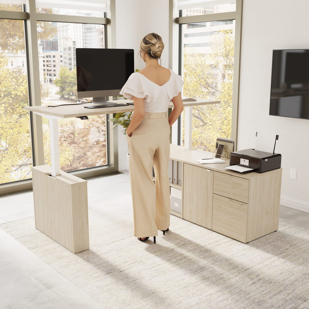 Shop Bush Business Furniture Stratus 72W x 30D Electric Height Adjustable Standing Desk with Storage, Image 02, SUT020NE, #color_natural elm