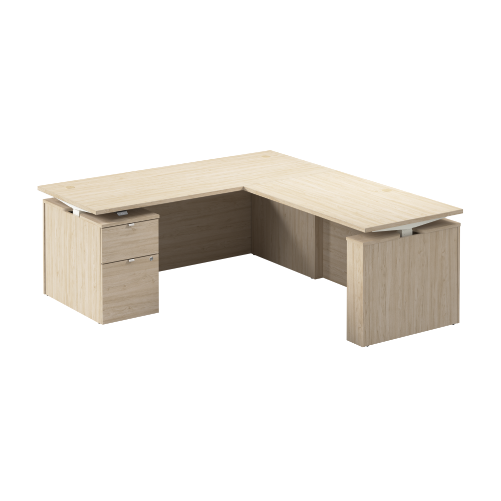 Shop Bush Business Furniture Stratus 72W x 78D Height Adjustable L Shaped Standing Desk with File Cabinet, Image 01, SUT016NE, #color_natural elm