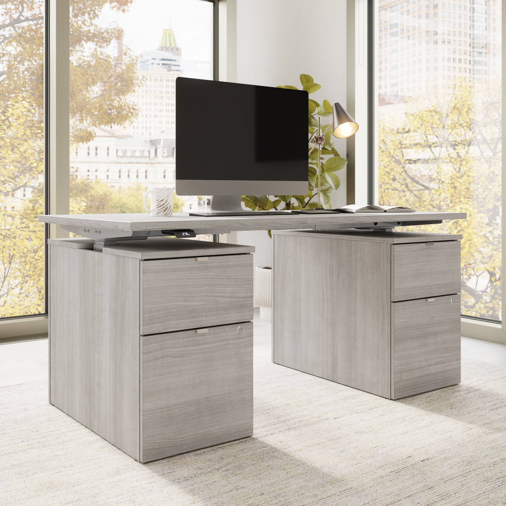Shop Bush Business Furniture Stratus 60W x 30D Electric Height Adjustable Standing Desk with Drawers, Image 03, SUT009PG, #color_platinum gray