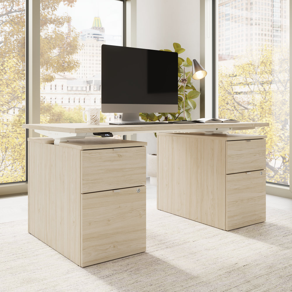 Shop Bush Business Furniture Stratus 60W x 30D Electric Height Adjustable Standing Desk with Drawers, Image 03, SUT009NE, #color_natural elm