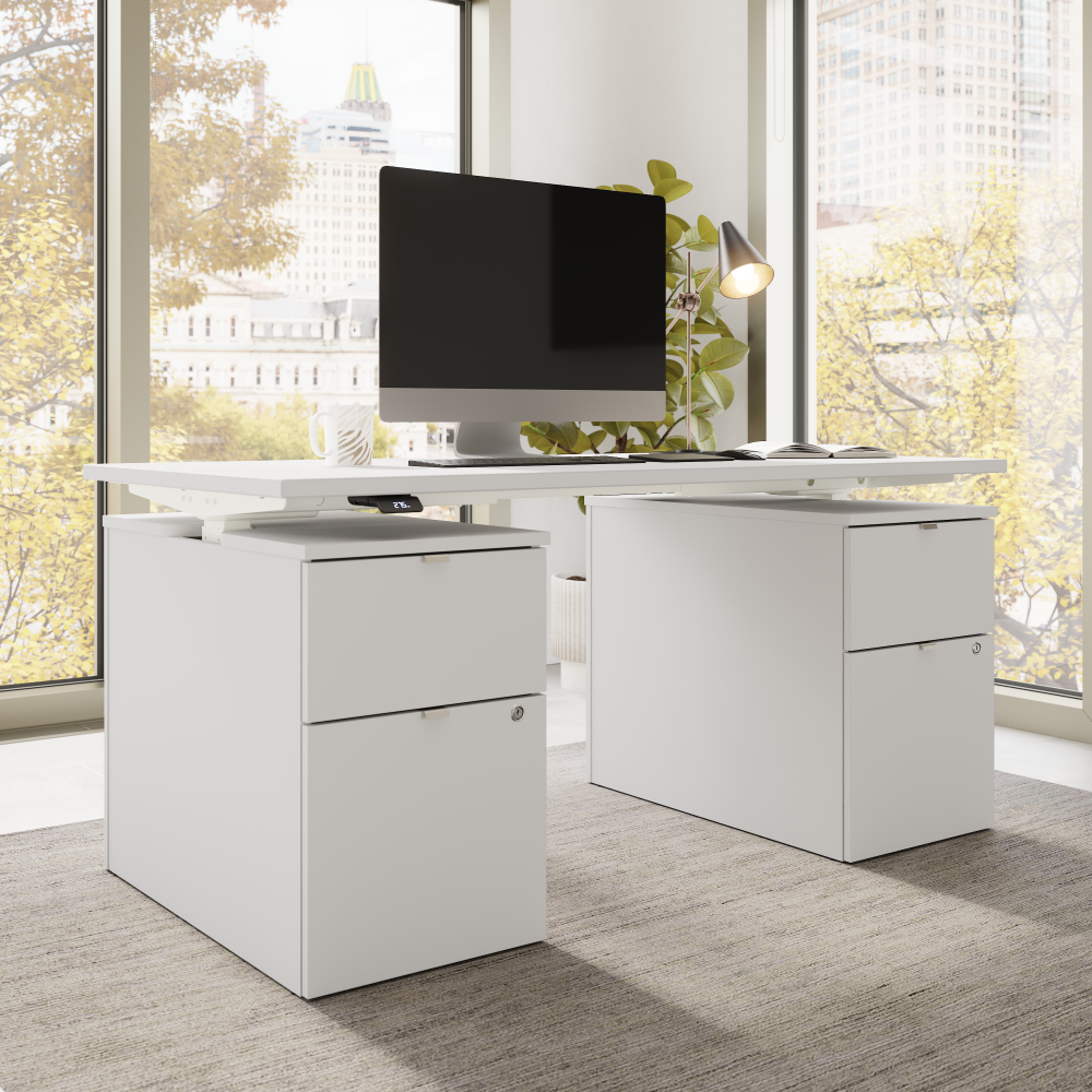 Shop Bush Business Furniture Stratus 60W x 30D Electric Height Adjustable Standing Desk with Drawers, Image 03, SUT009WH, #color_white