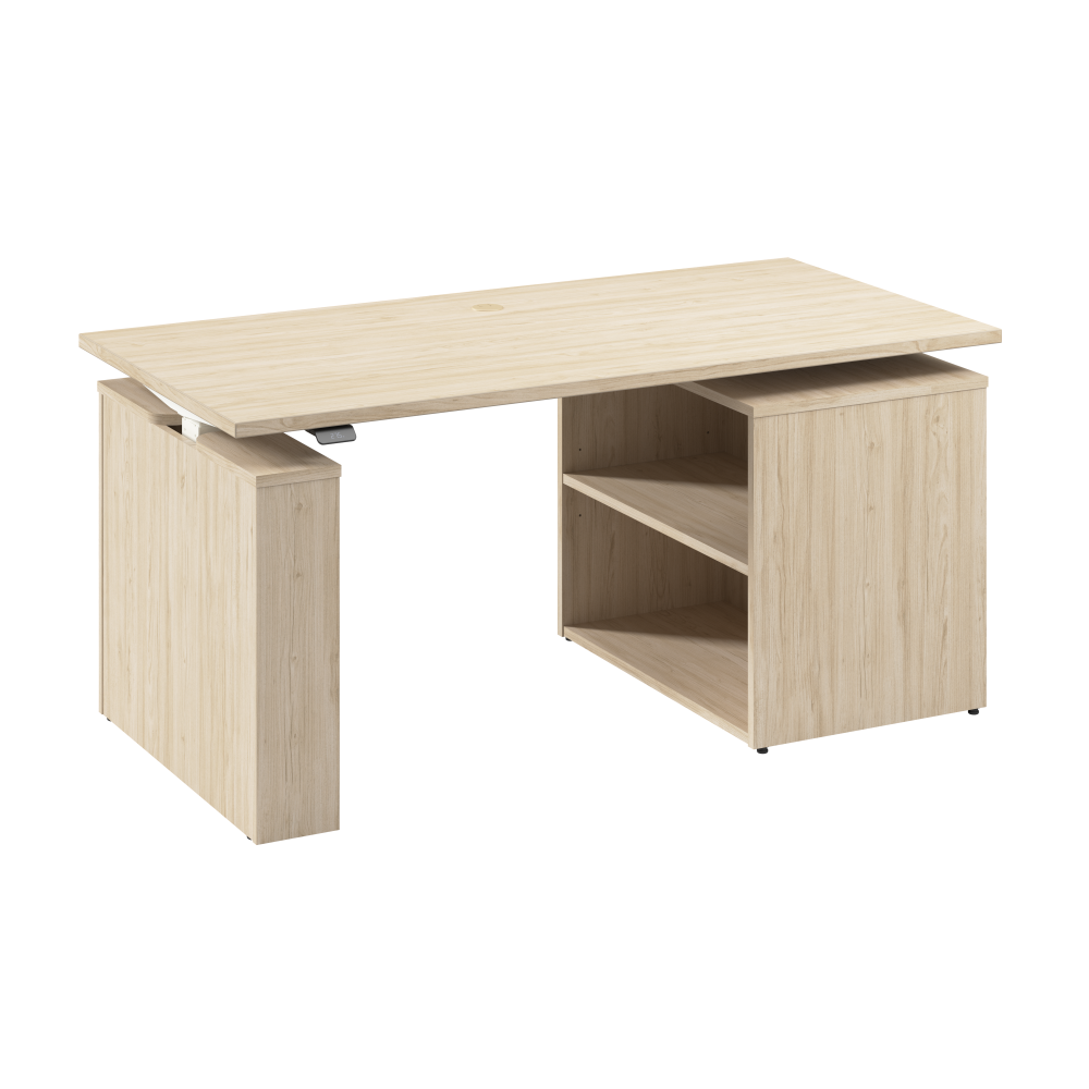 Shop Bush Business Furniture Stratus 60W x 30D Electric Height Adjustable Standing Desk with Bookcase, Image 01, SUT005NE, #color_natural elm