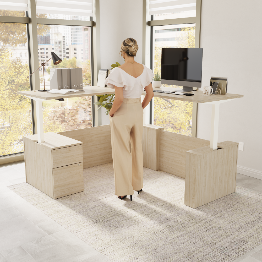 Shop Bush Business Furniture Stratus 72W x 78D Height Adjustable L Shaped Standing Desk with File Cabinet, Image 02, SUT016NE, #color_natural elm