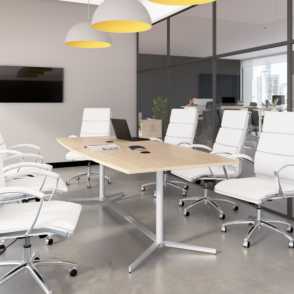 Shop Bush Business Furniture 96-inch Office Conference Table with Metal Base, Image 02, 99TBM96NESVK, #color_natural elm/cool gray metallic