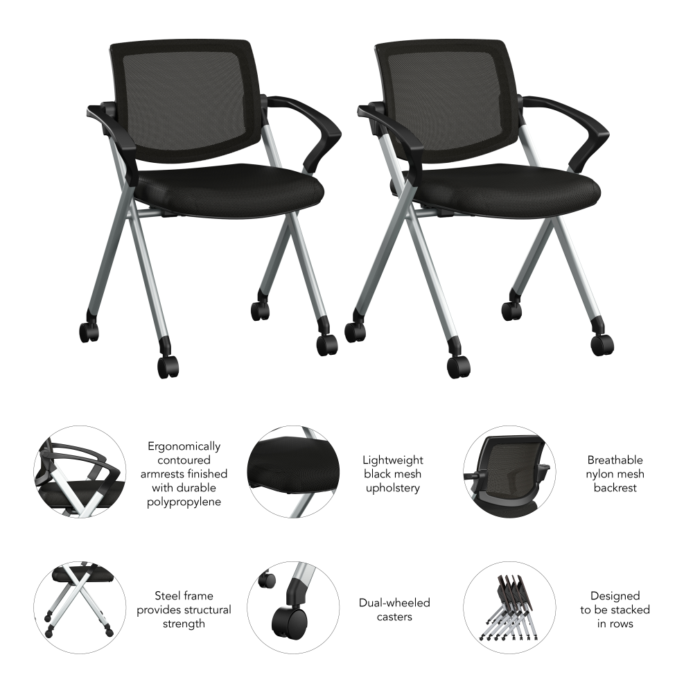 Shop Bush Business Furniture Envision Mesh Back Folding Chairs with Arms - Set of 2, Image 06, CH4001BLF-03, #color_black nylon mesh