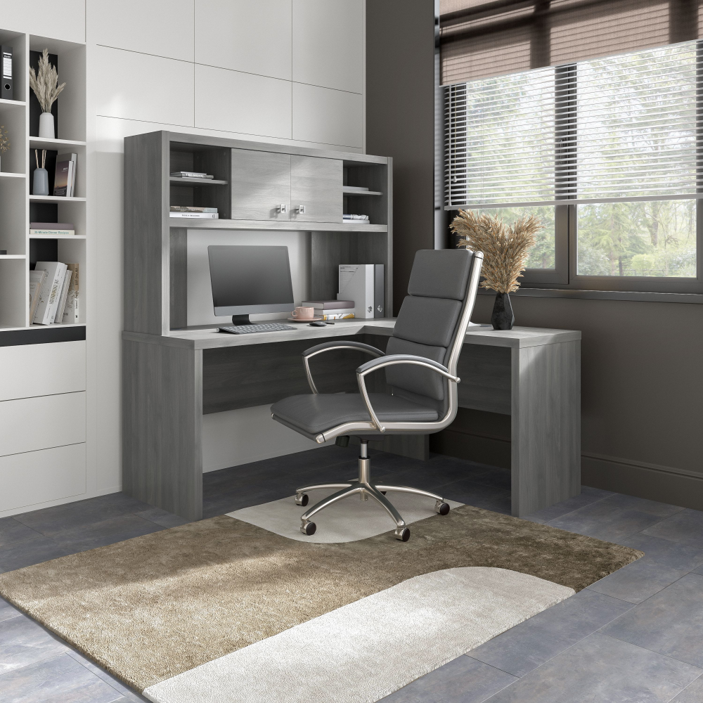 Shop Bush Business Furniture Echo L Shaped Desk with Hutch, Image 02, ECH031MG, #color_modern gray