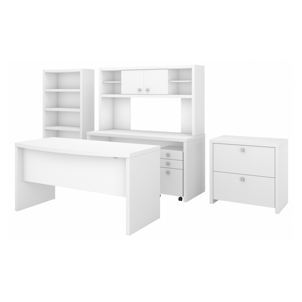 Shop Bush Business Furniture Echo Bow Front Desk, Credenza with Hutch, Bookcase and File Cabinets, Image 01, ECH029PW, #color_pure white