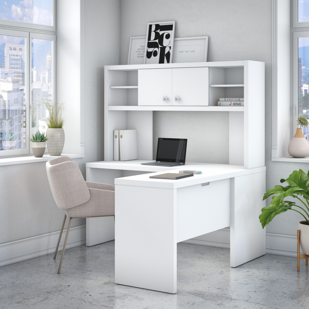 Shop Bush Business Furniture Echo L Shaped Desk with Hutch, Image 02, ECH031PW, #color_pure white