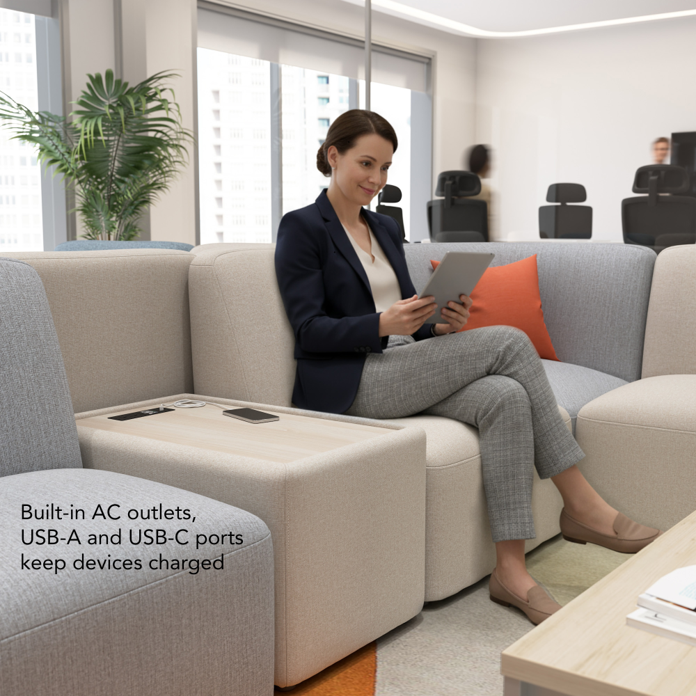 Shop Bush Business Furniture Assemble Modular 2 Seater Sectional with Charging Station, Image 05, ASM001OTF, #color_oat fabric