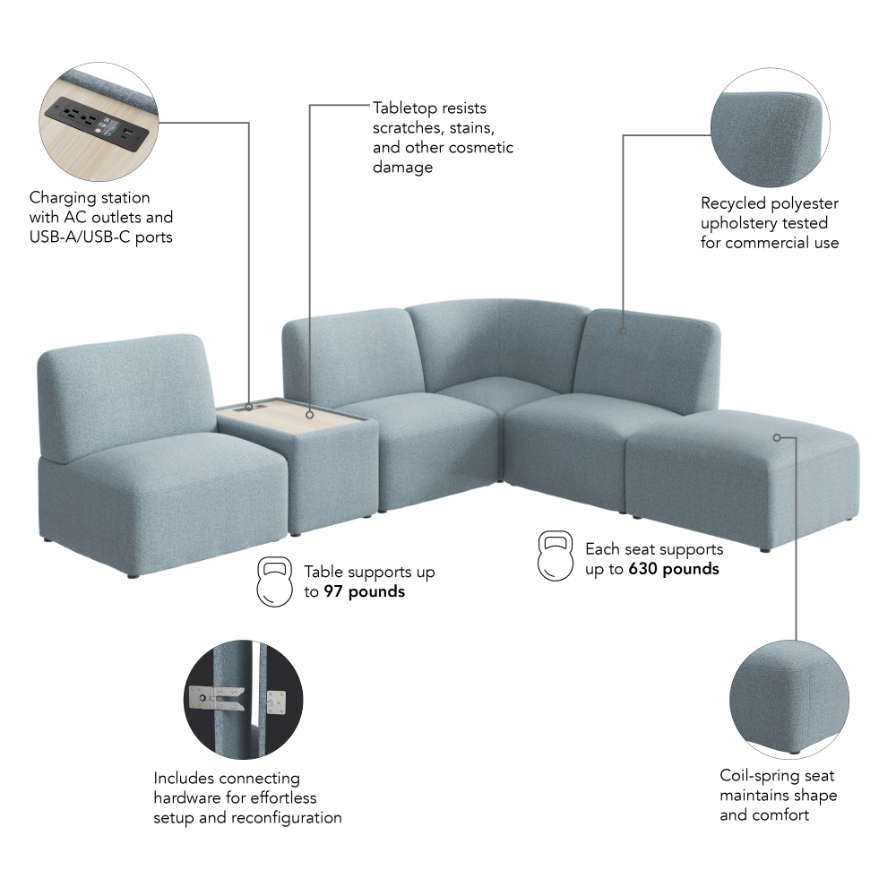 Shop Bush Business Furniture Assemble Modular 5 Seater L Shaped Sectional with Charging Station, Image 07, ASM005MSF, #color_mist fabric
