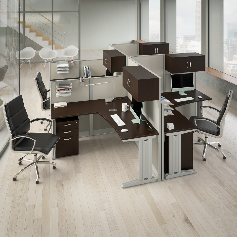 Shop Bush Business Furniture Office in an Hour 65W L Shaped Cubicle Desk with Storage, Drawers, and Organizers, Image 03, WC36894-03STGK, #color_mocha cherry