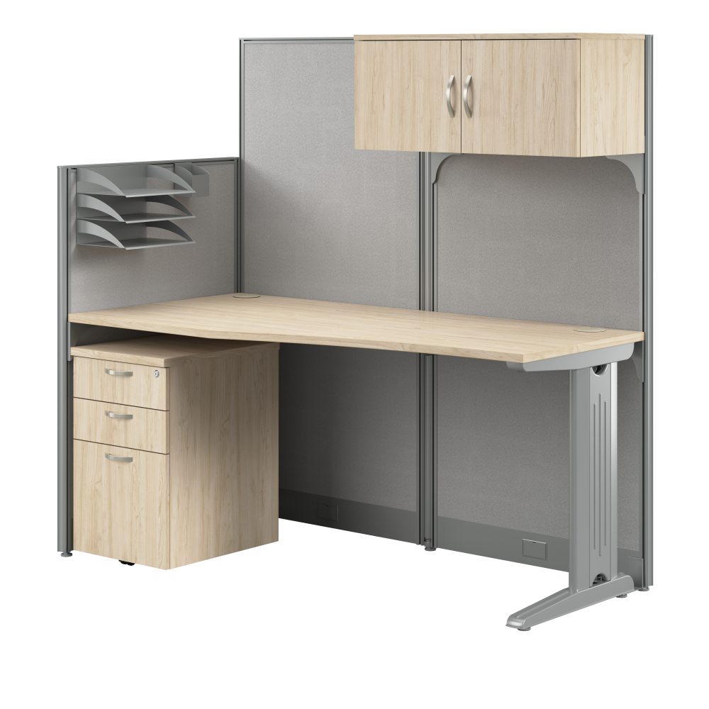 Shop Bush Business Furniture Office in an Hour 65-inch Straight Cubicle Desk with Storage, Drawers, and Organizers, Image 01, WC36592-03STGK, #color_natural elm