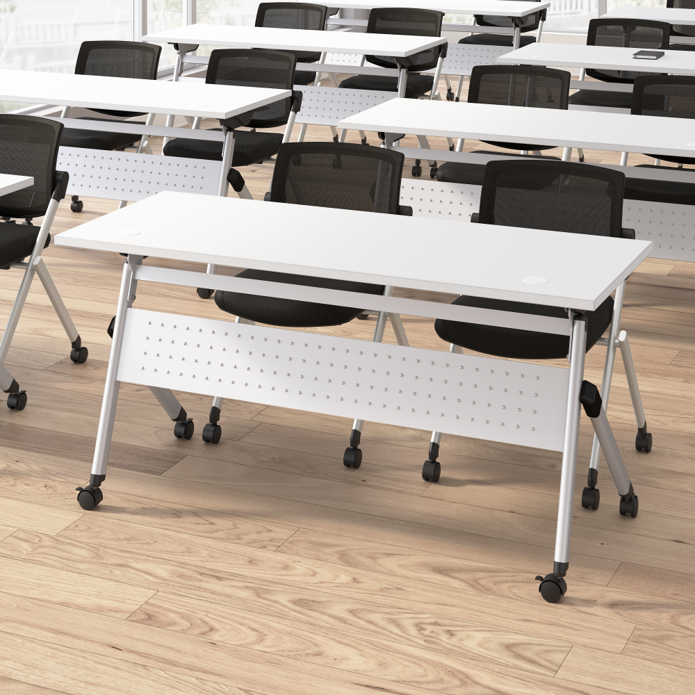 Shop Bush Business Furniture Envision 72W Folding Training Table with 2 Folding Chairs, Image 04, NVS004WH, #color_white/cool gray metallic