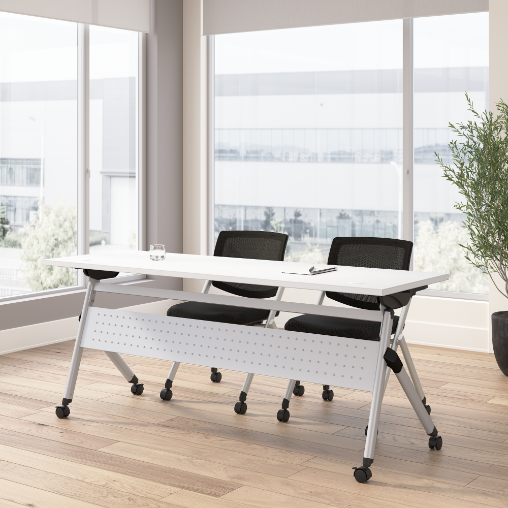 Shop Bush Business Furniture Envision 72W Folding Training Table with 2 Folding Chairs, Image 02, NVS004WH, #color_white/cool gray metallic