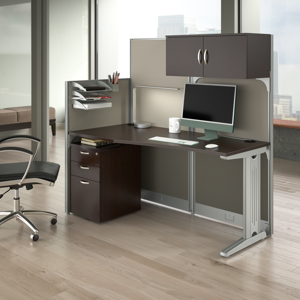 Shop Bush Business Furniture Office in an Hour 65W Straight Cubicle Desk with Storage, Drawers, and Organizers, Image 02, WC36892-03STGK, #color_mocha cherry