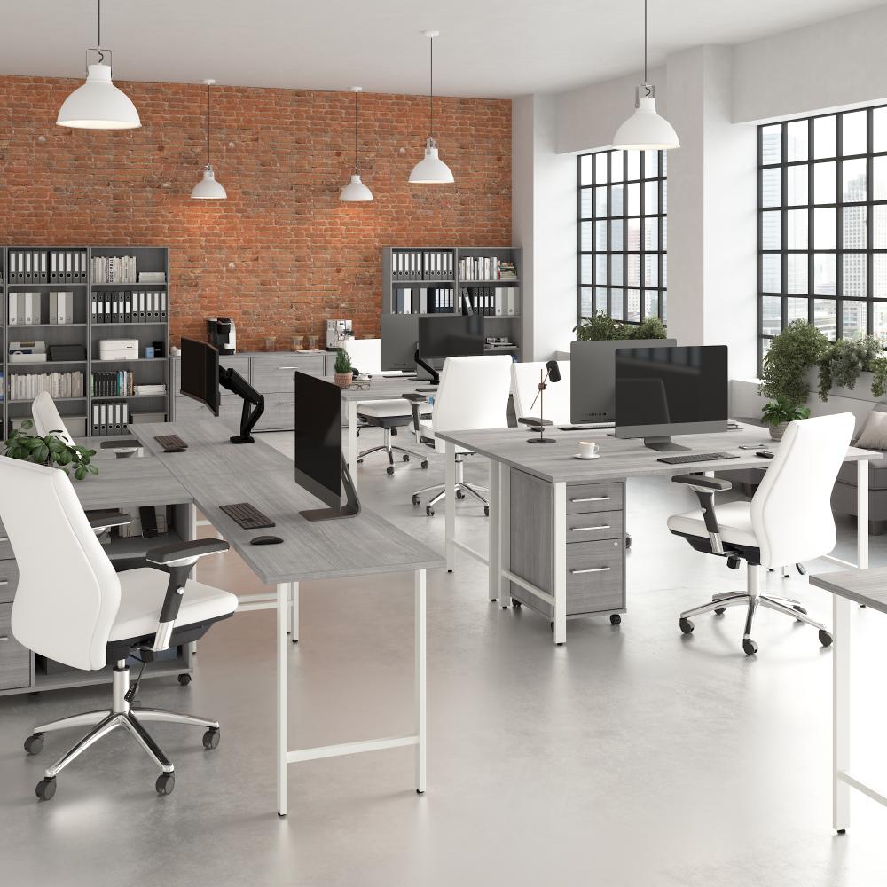 Shop Bush Business Furniture Hustle 72W x 24D L Shaped Computer Desk with 3 Drawer Mobile File Cabinet, Image 03, HUS005PG, #color_platinum gray