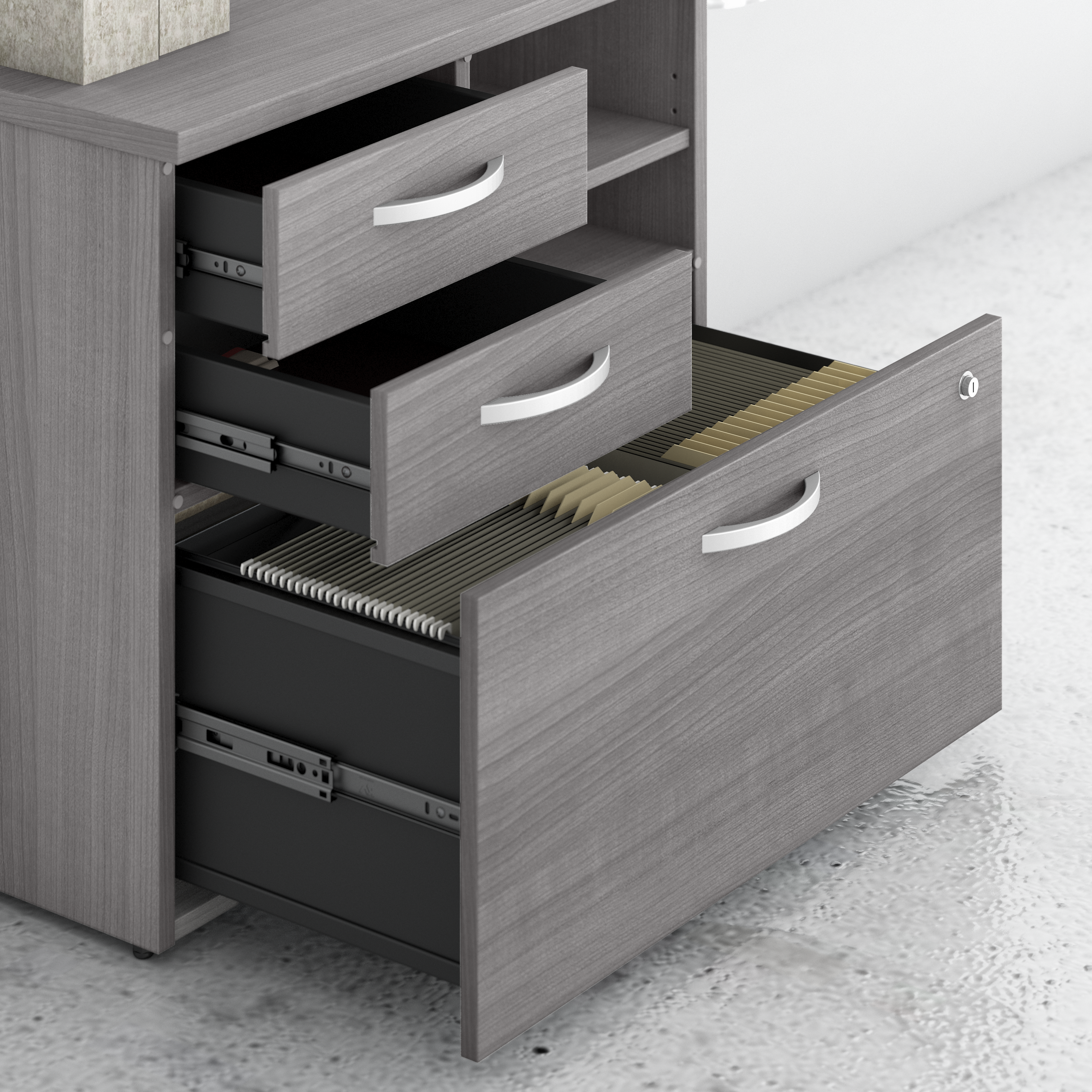 Shop Bush Business Furniture Studio C Office Storage Cabinet with Drawers and Shelves 07 SCF130PGSU #color_platinum gray