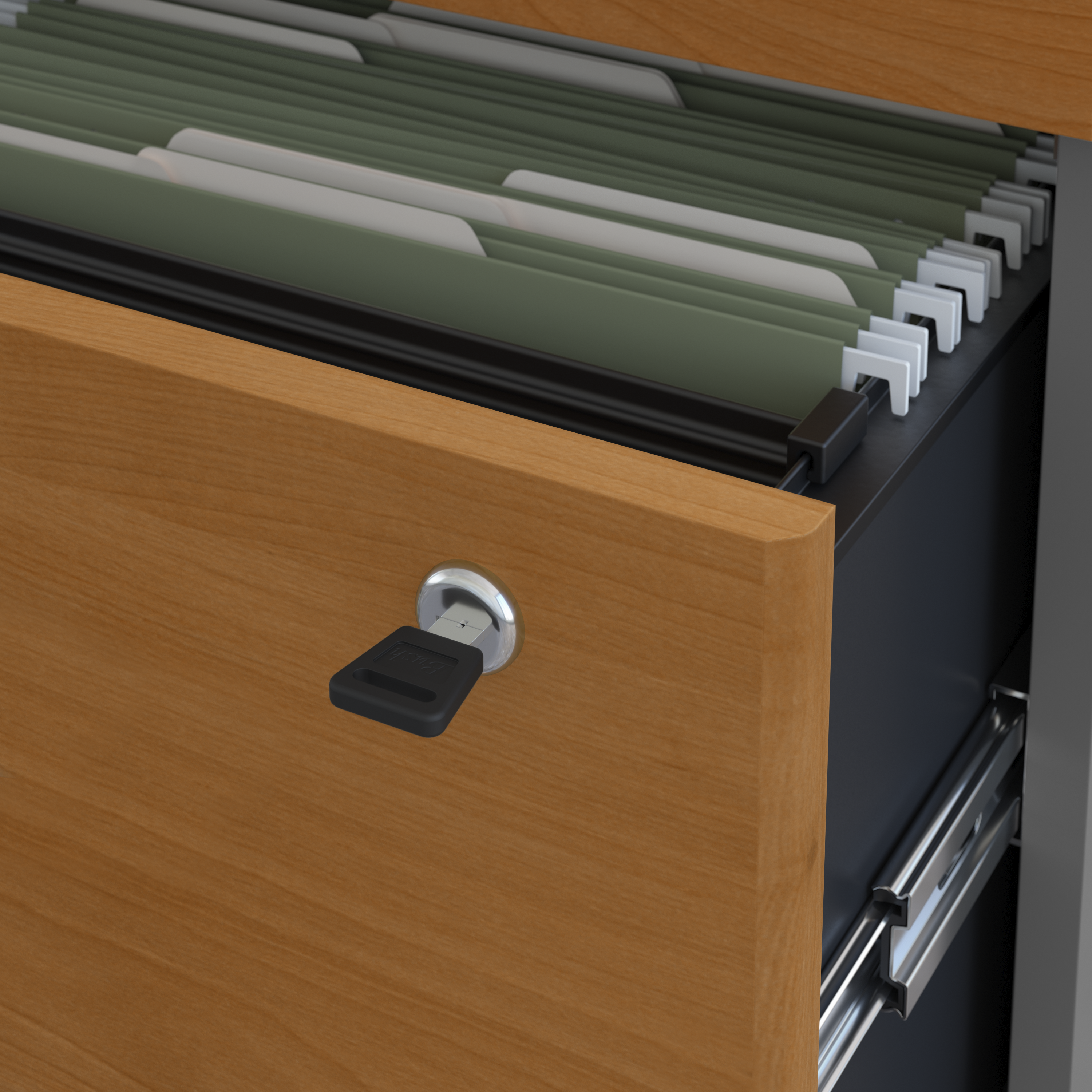 Shop Bush Business Furniture Series C 72W Office Desk with Bookcase and File Cabinets 07 SRC097NCSU #color_natural cherry/graphite gray