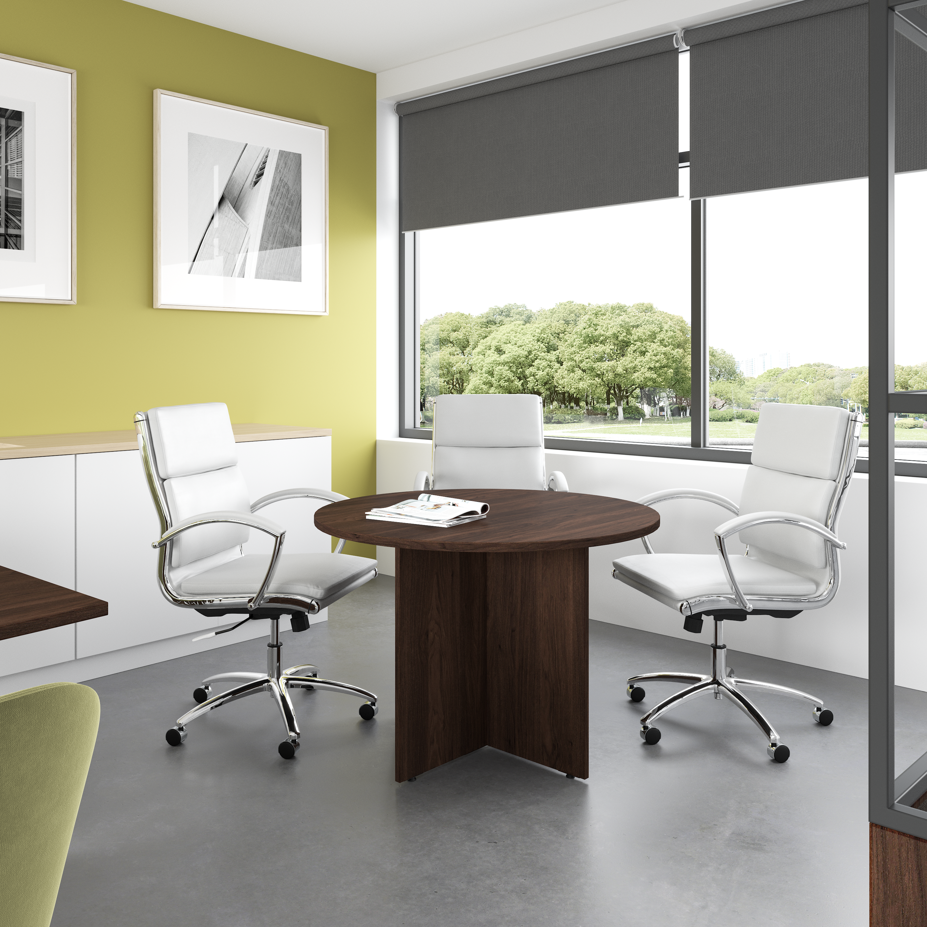 Shop Bush Business Furniture 42W Round Conference Table with Wood Base 01 99TB42RBW #color_black walnut