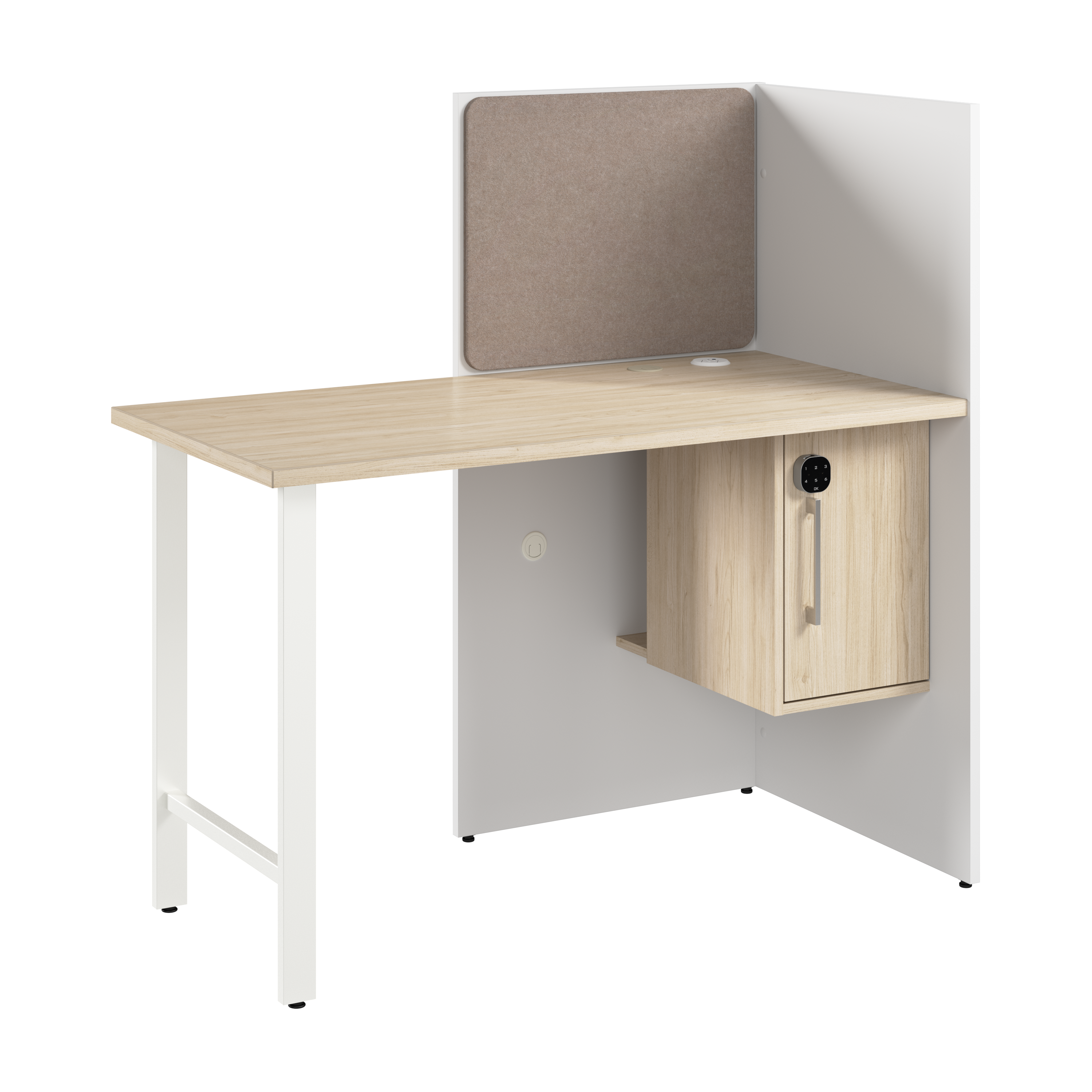 Shop Hustle 48-inch Cubicle Desk for Office with Locking Storage Cabinet HUCB248WHNE 1 #color_white/natural elm