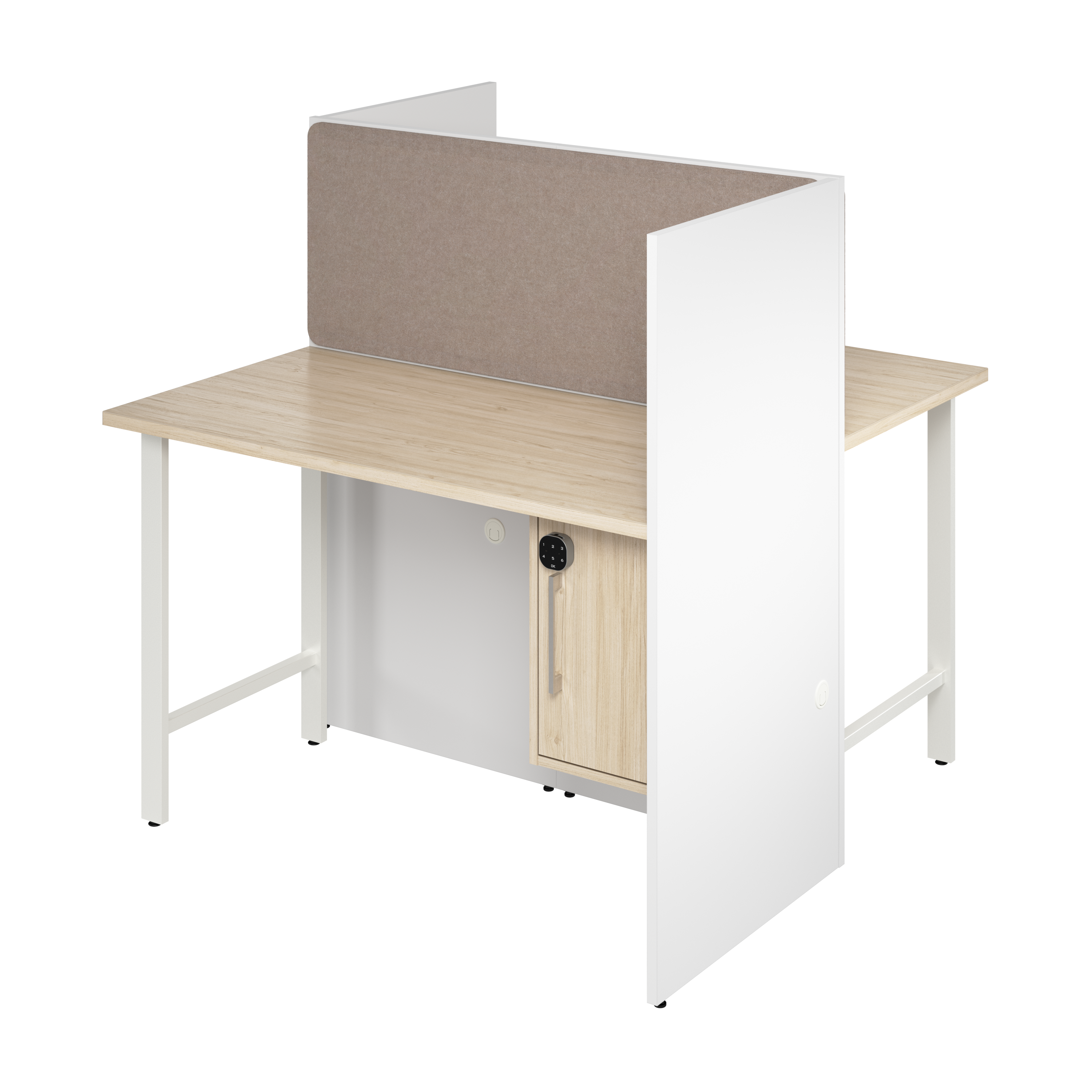 Shop Hustle 48-inch 2 Person Office Cubicles with Locking Storage and Large Tackboards HUS020WHNE 1 #color_white/natural elm