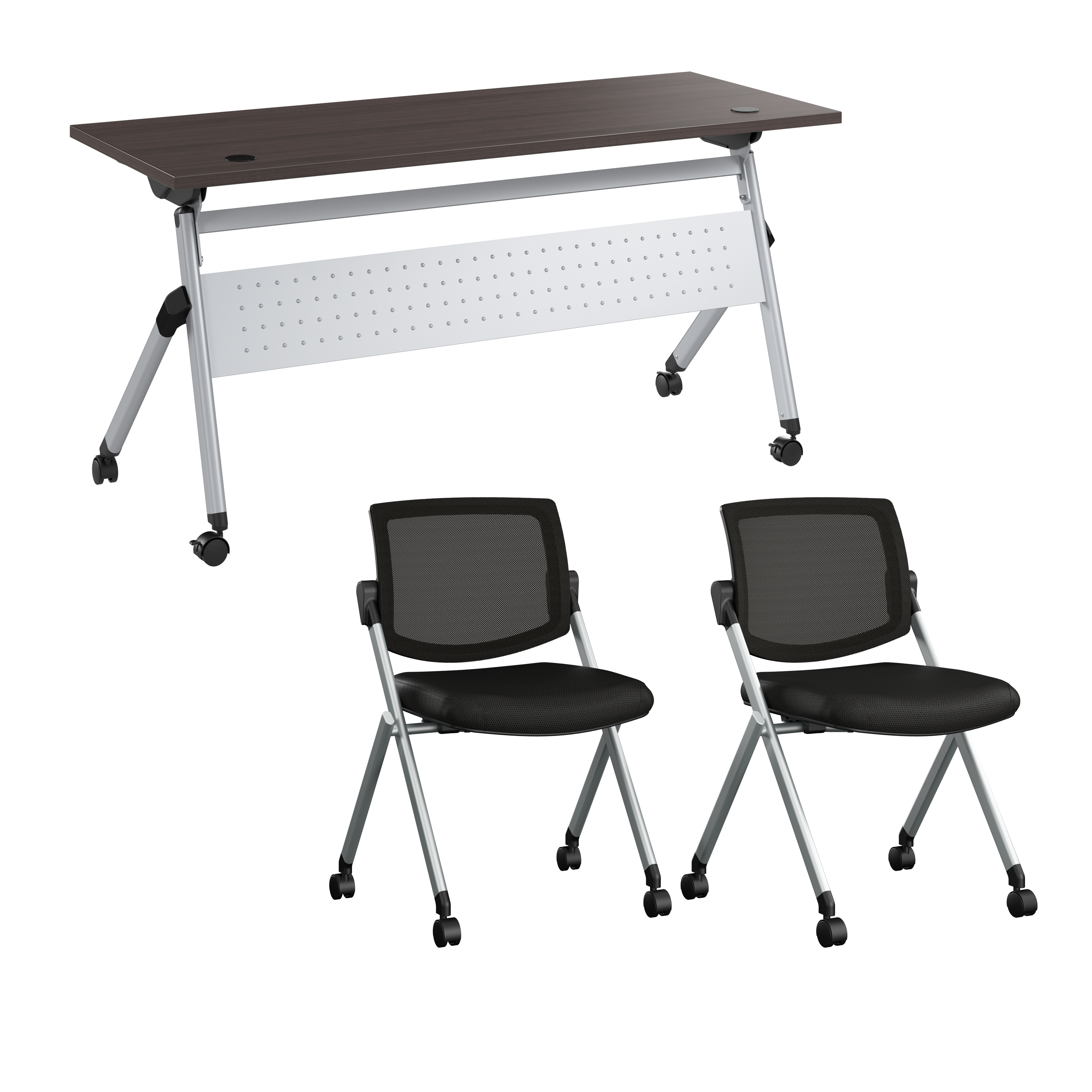 Shop Bush Business Furniture Envision 60W Folding Training Table and 2 Folding Chairs 02 NVS003SG #color_storm gray/cool gray metallic
