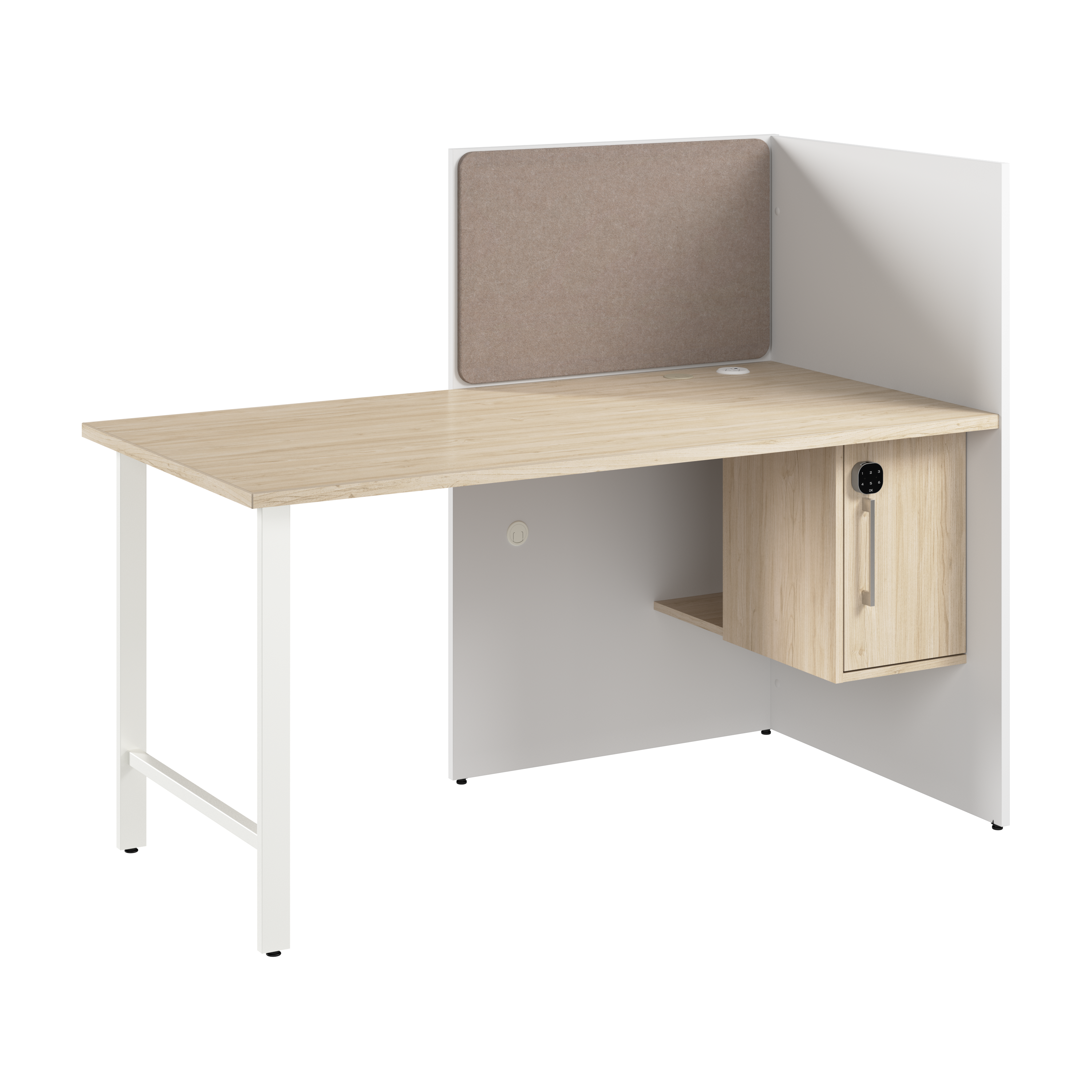 Shop Hustle 60-inch Cubicle Desk for Office with Locking Storage Cabinet HUCB260WHNE 1 #color_white/natural elm