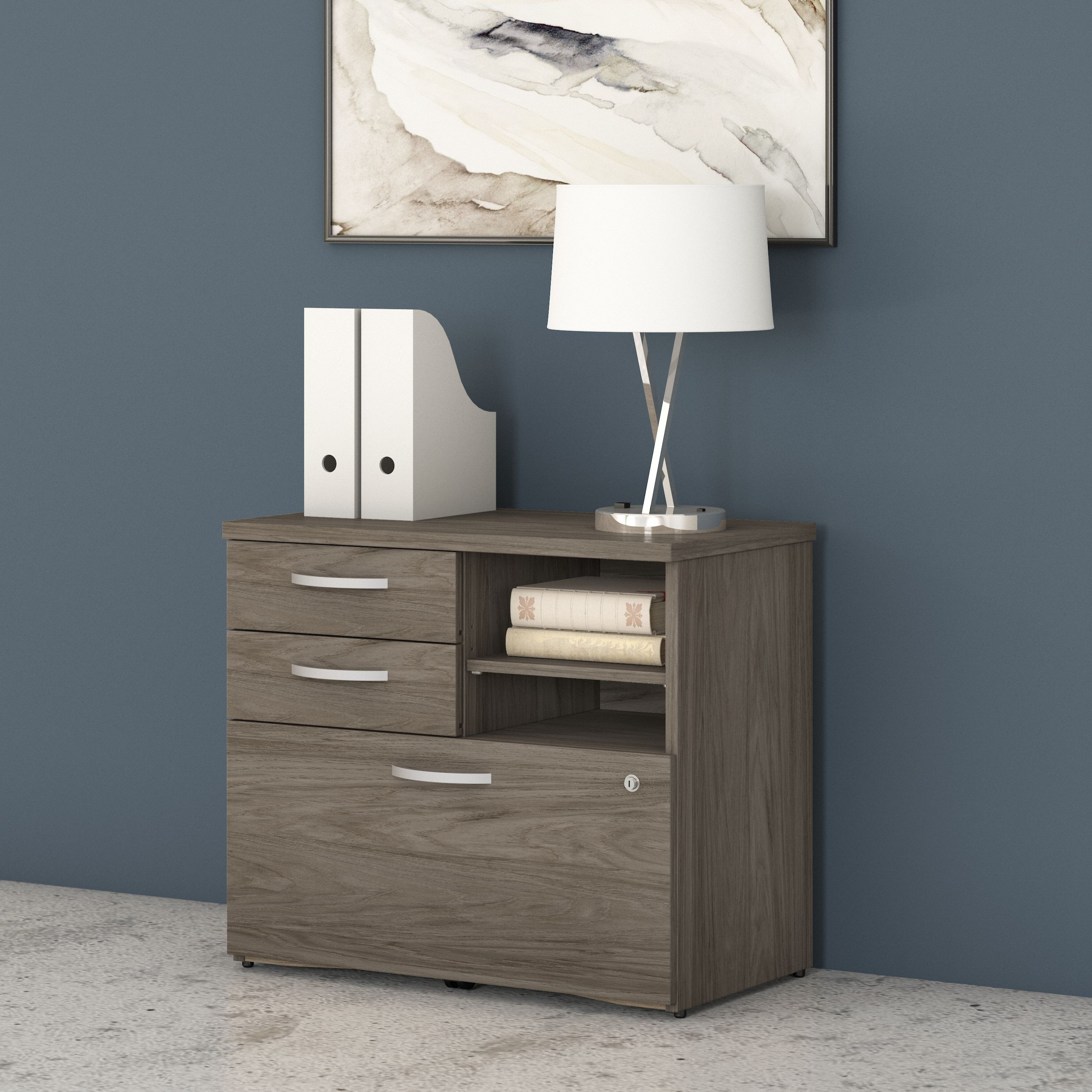 Shop Bush Business Furniture Studio C Office Storage Cabinet with Drawers and Shelves 01 SCF130MHSU #color_modern hickory