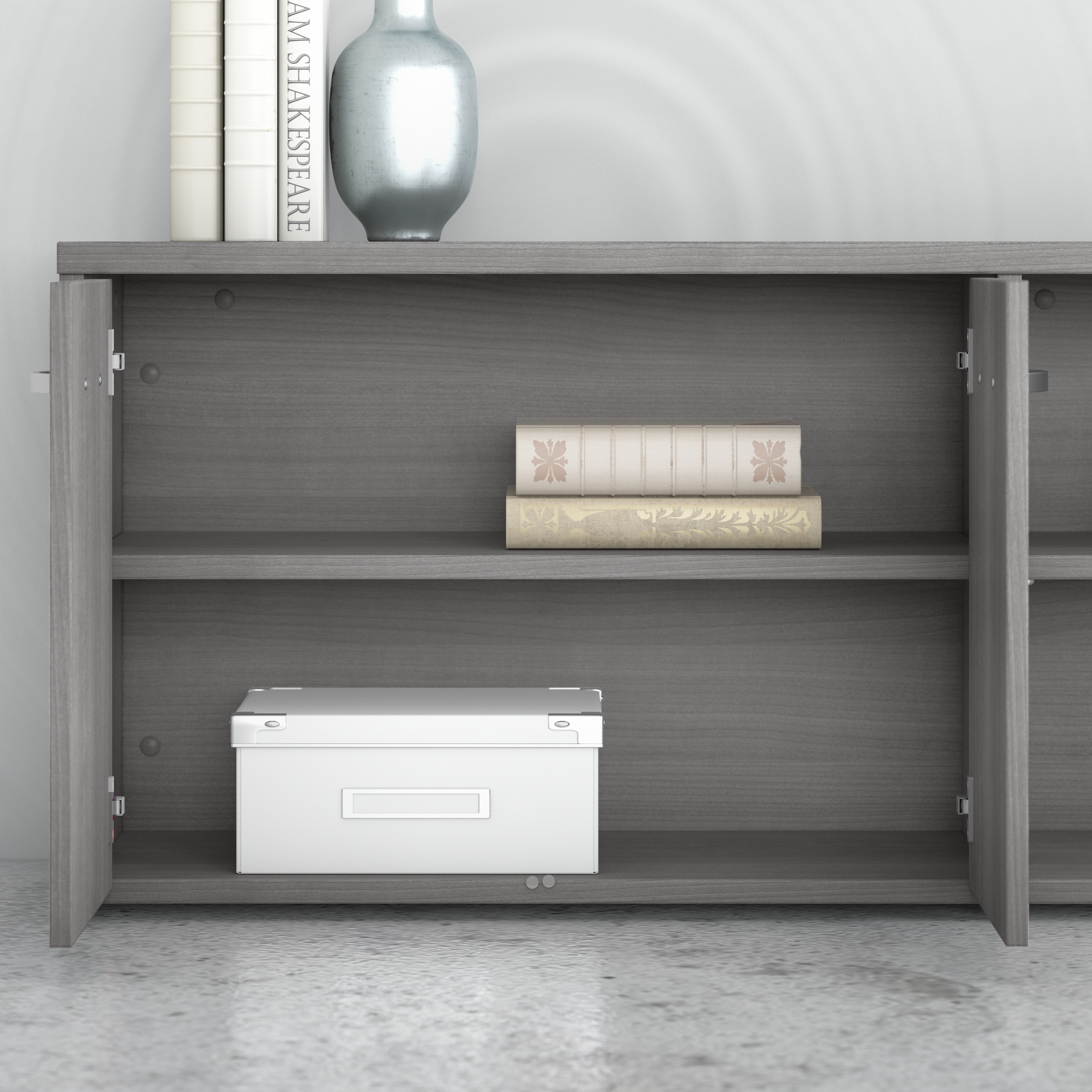 Shop Bush Business Furniture Hybrid Low Storage Cabinet with Doors and Shelves 07 HYS160PG-Z #color_platinum gray
