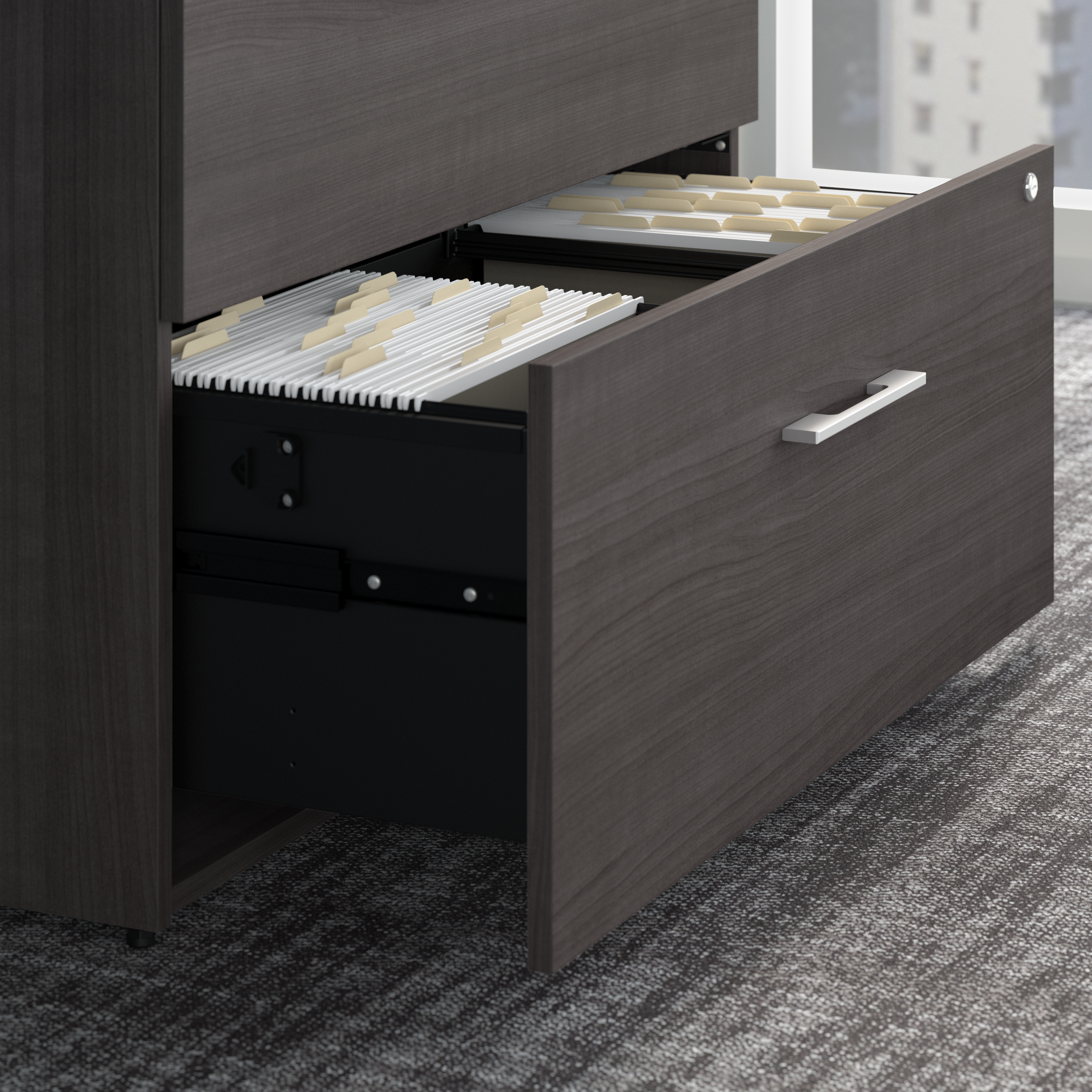 Shop Bush Business Furniture Office 500 Low Storage Cabinet with Drawers and Shelves 07 OFS145SG #color_storm gray