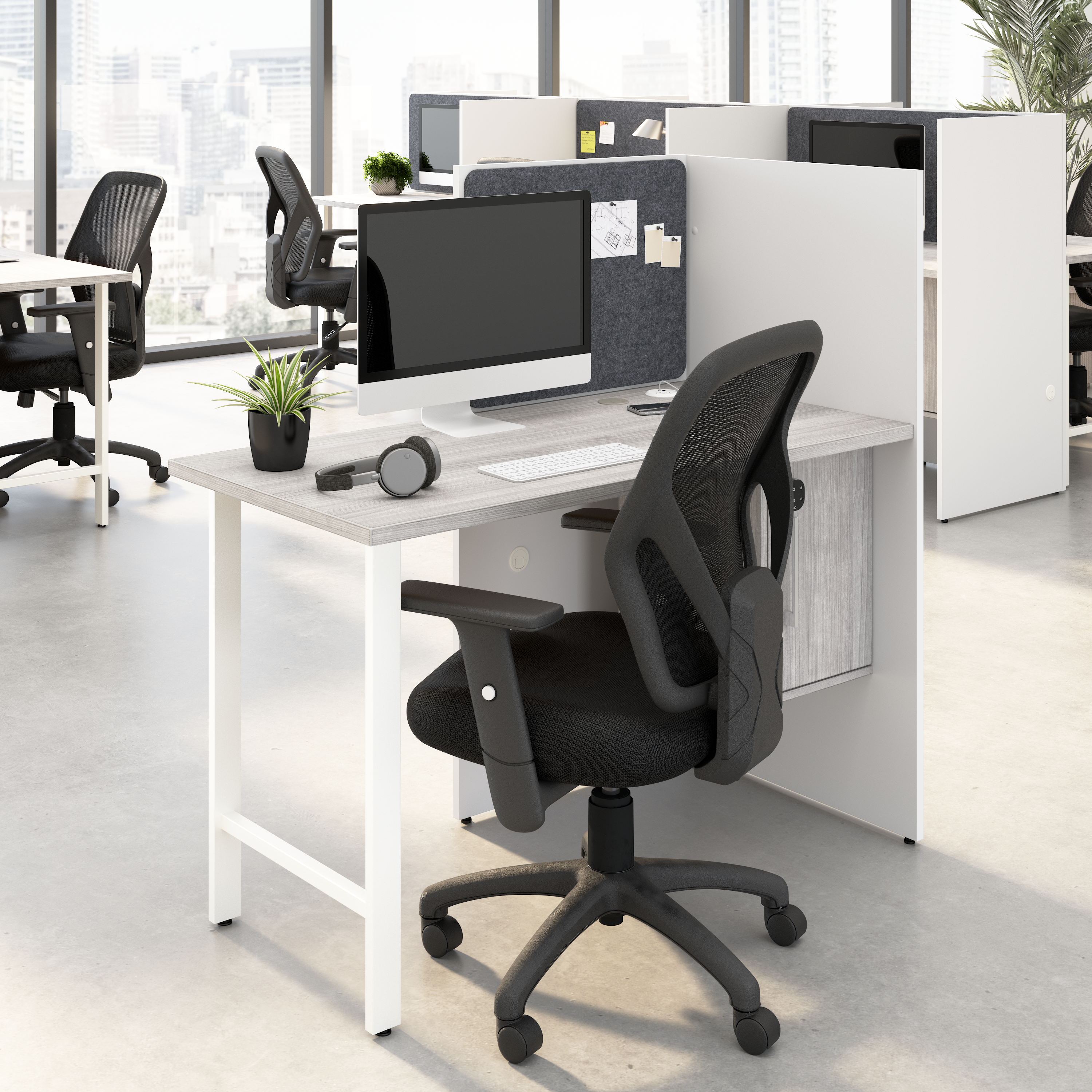 Shop Hustle 48-inch Cubicle Desk for Office with Locking Storage Cabinet HUCB248WHPG 2 #color_white/platinum gray