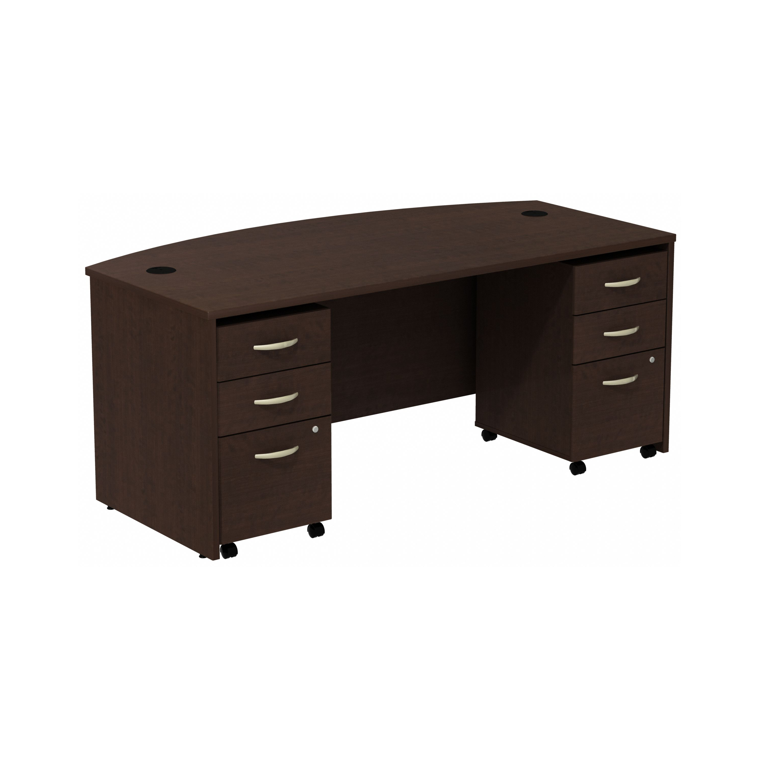 Shop Bush Business Furniture Series C Bow Front Desk with (2) 3 Drawer Mobile Pedestals 02 SRC013MRSU #color_mocha cherry