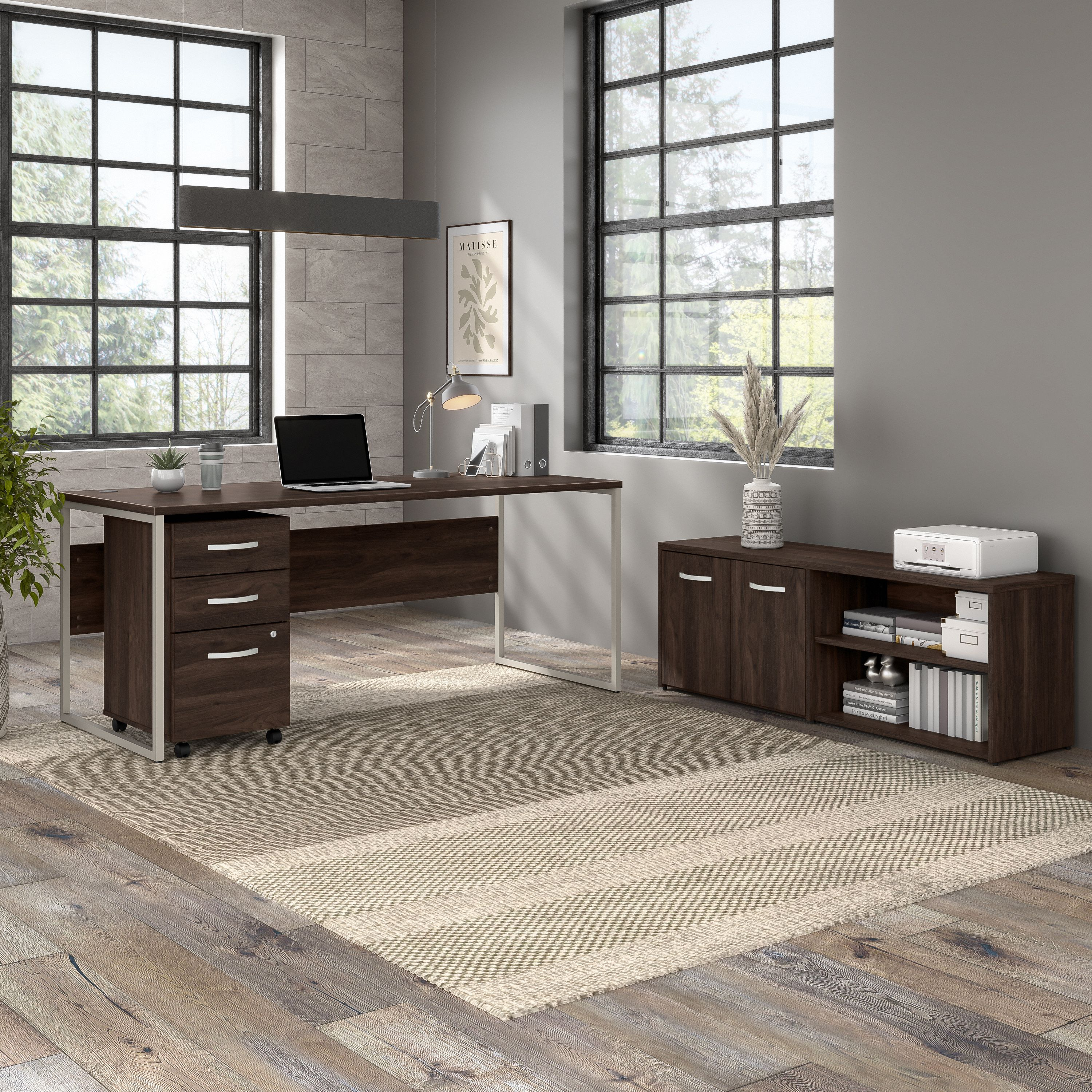 Shop Bush Business Furniture Hybrid 72W x 30D Computer Table Desk with Storage and Mobile File Cabinet 01 HYB014BWSU #color_black walnut
