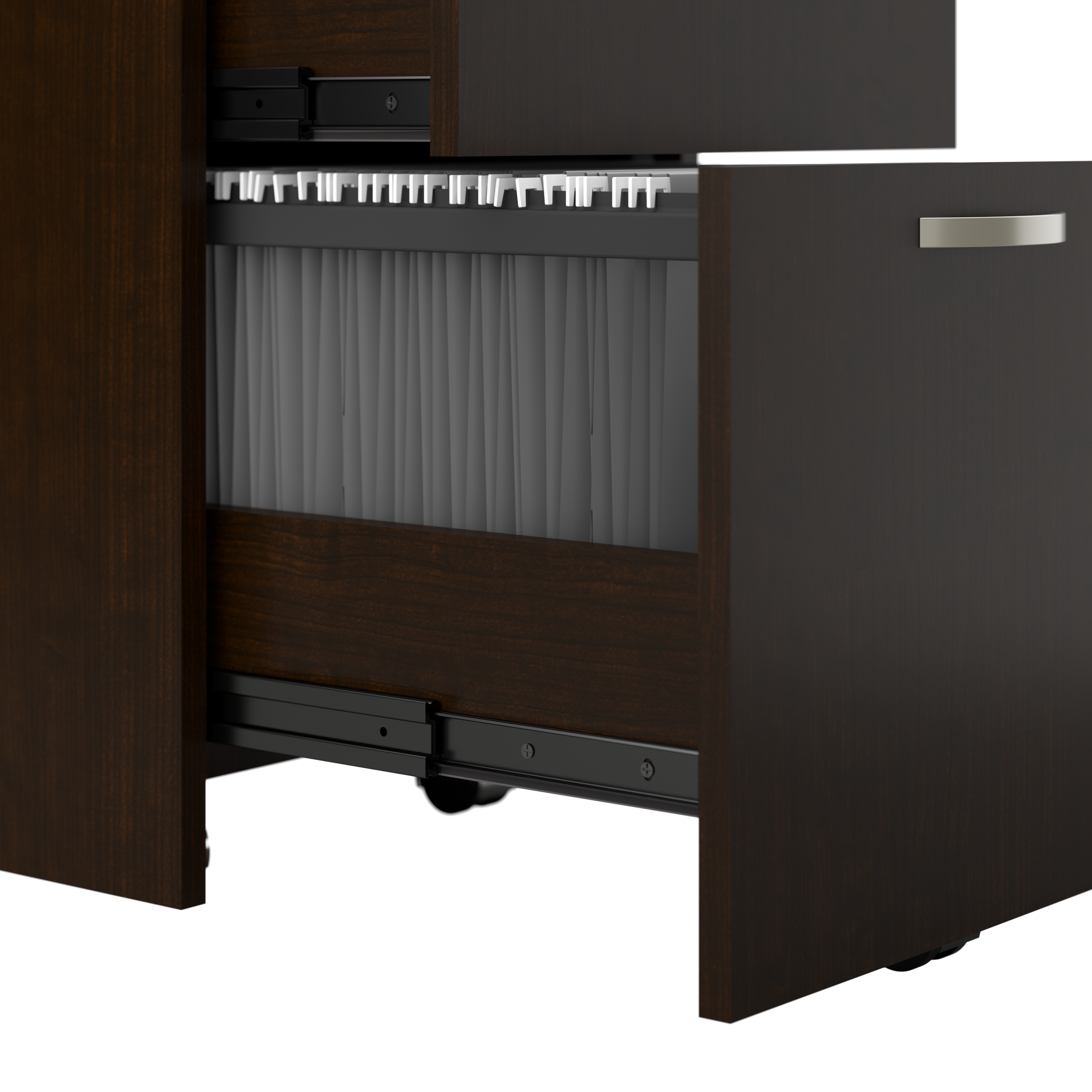 Shop Bush Business Furniture Office in an Hour 2 Person L Shaped Cubicle Desks with Storage, Drawers, and Organizers 07 OIAH008MR #color_mocha cherry
