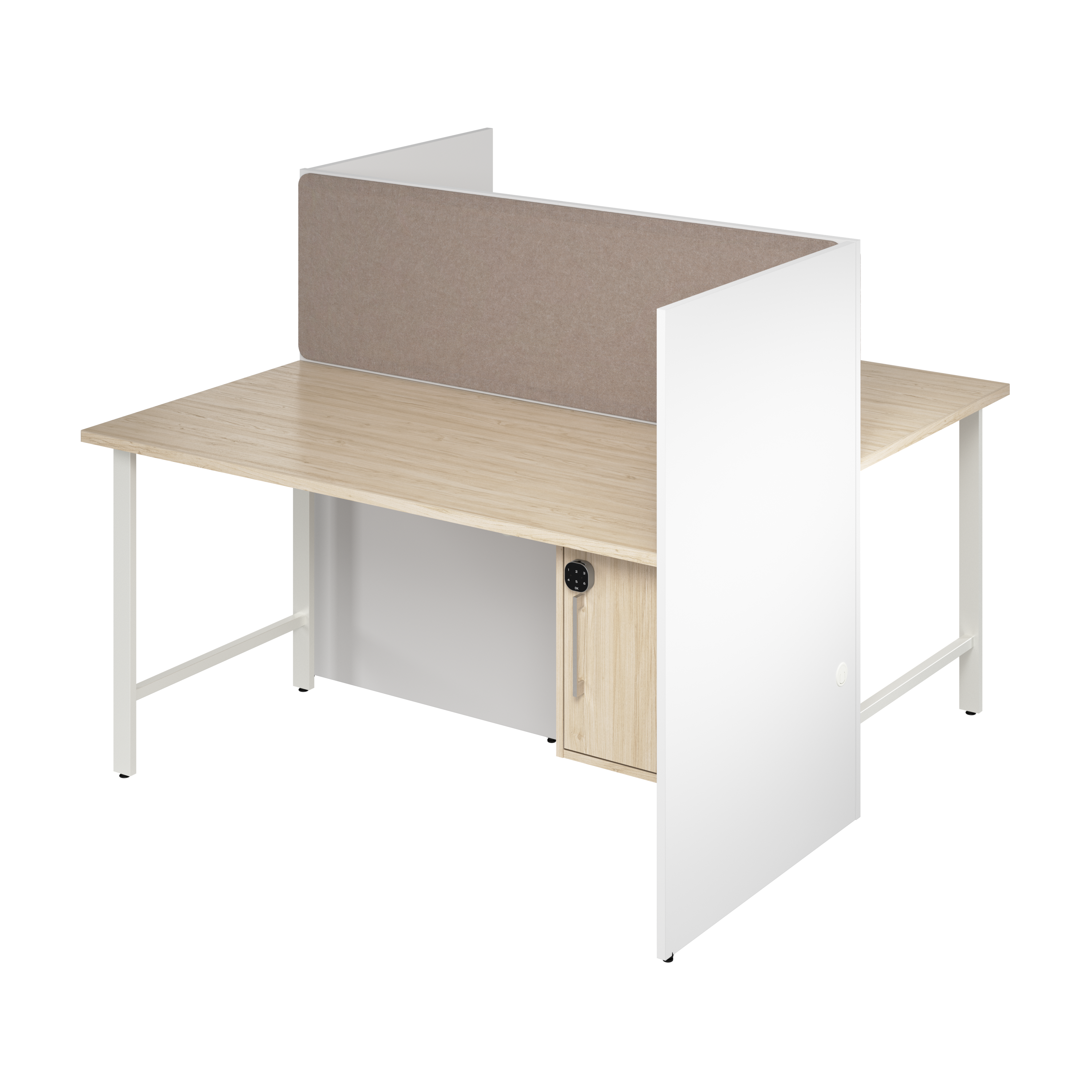 Shop Hustle 60-inch 2 Person Office Cubicles with Locking Storage and Large Tackboards HUS023WHNE 1 #color_white/natural elm
