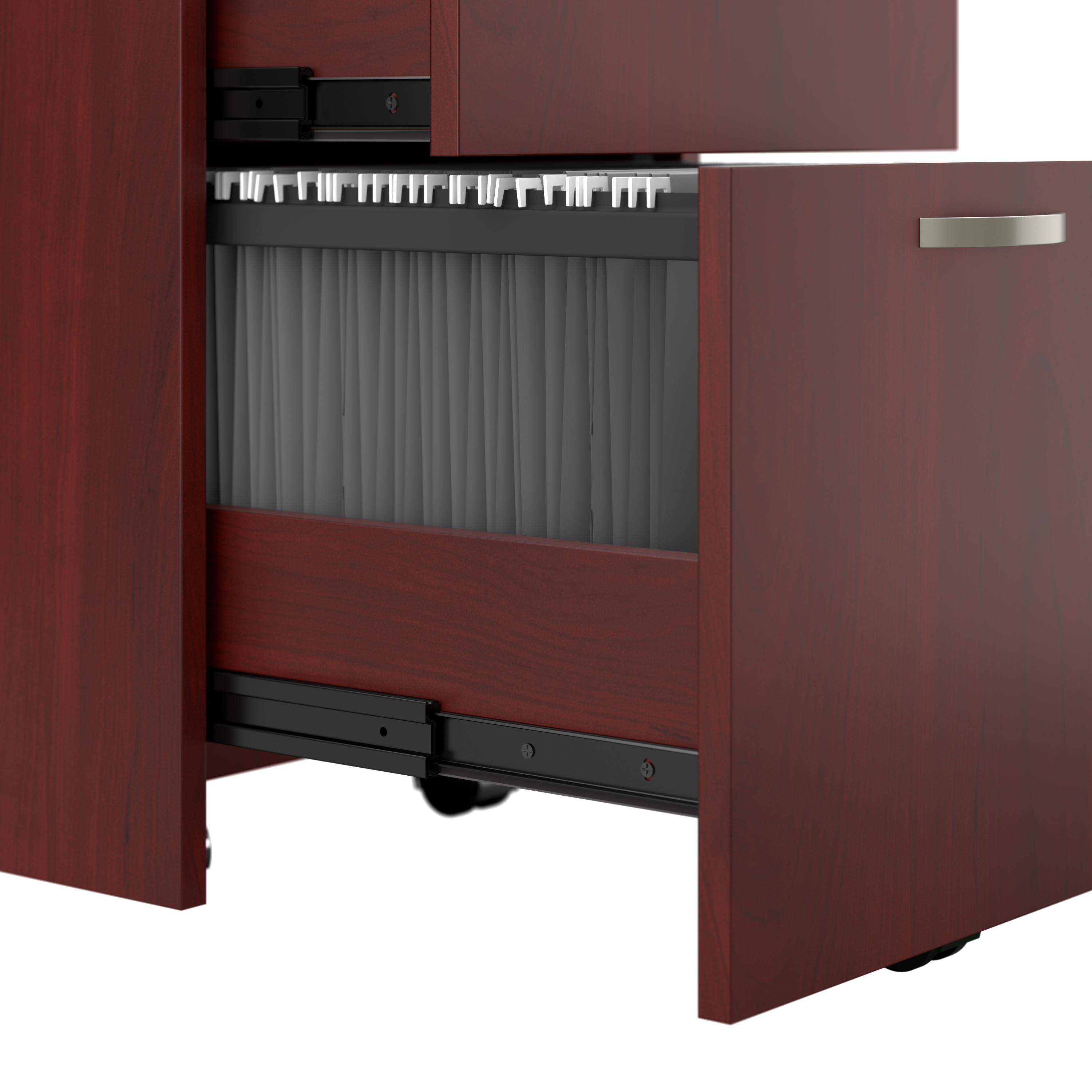 Shop Bush Business Furniture Office in an Hour 2 Person L Shaped Cubicle Desks with Storage, Drawers, and Organizers 07 OIAH008HC #color_hansen cherry