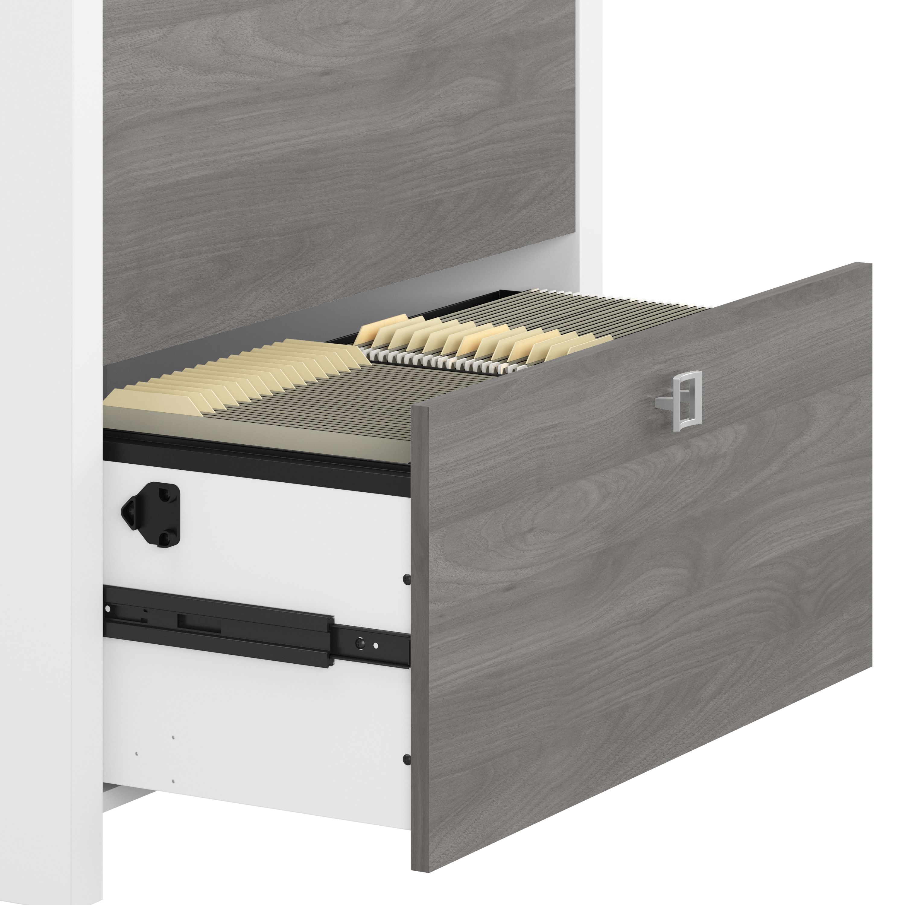Shop Bush Business Furniture Echo Bow Front Desk, Credenza with Hutch, Bookcase and File Cabinets 08 ECH029WHMG #color_pure white/modern gray