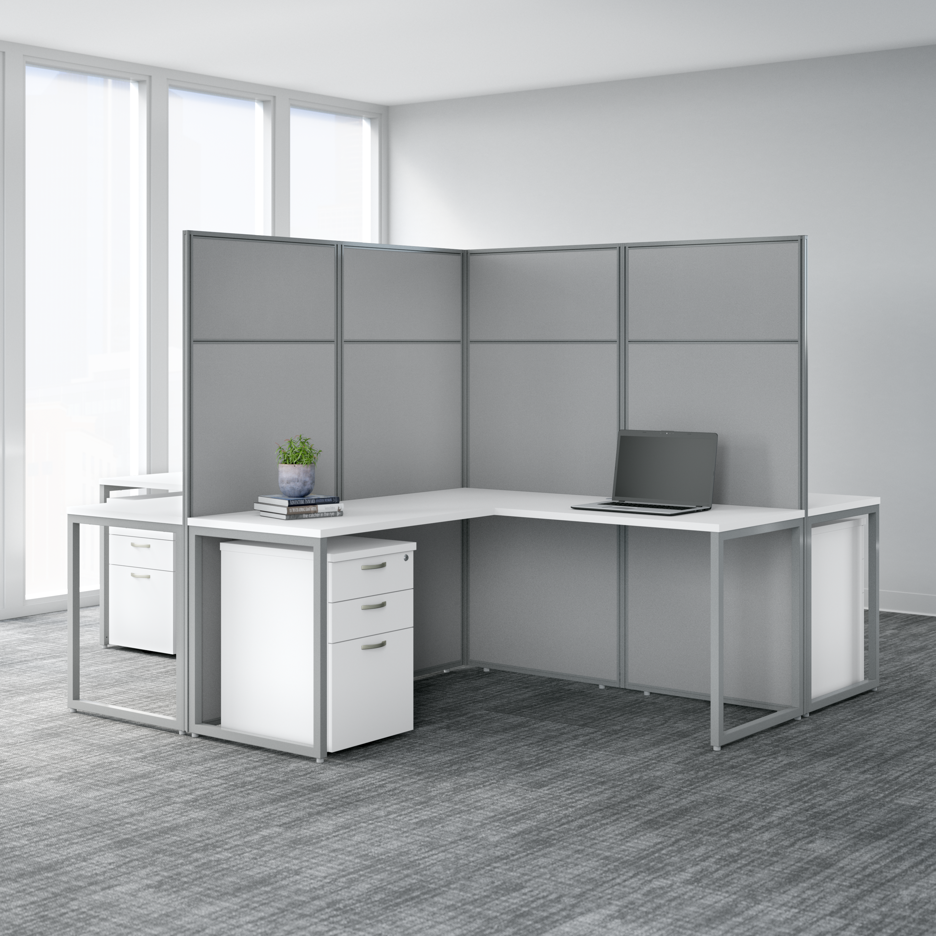 Shop Bush Business Furniture Easy Office 60W L Shaped Cubicle Desk Workstation with 66H Panels 05 EODH360WH-03K #color_pure white/silver gray fabric