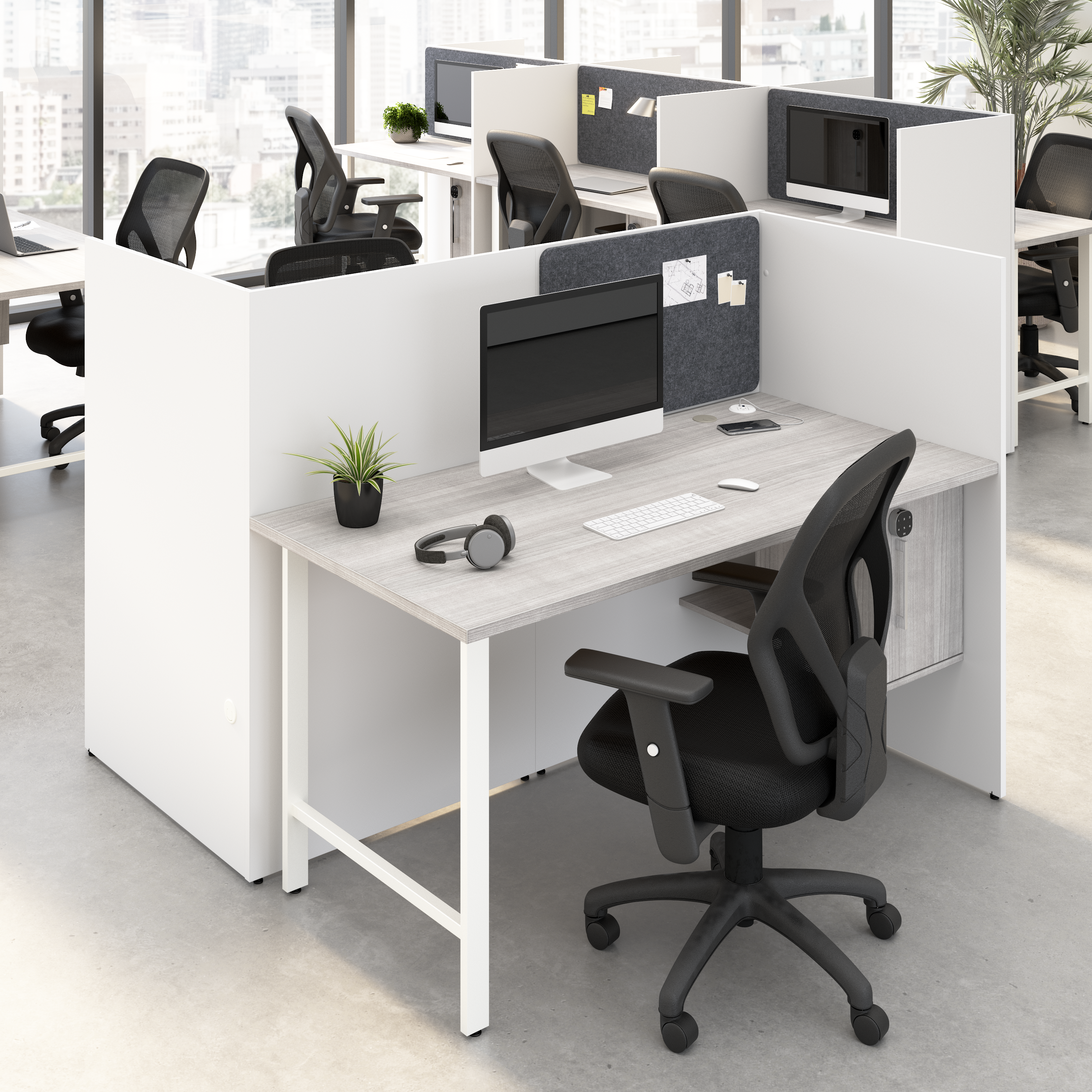 Shop Hustle 60-inch 2 Person Office Cubicles with Locking Storage Cabinet HUS032WHPG 2 #color_white/platinum gray