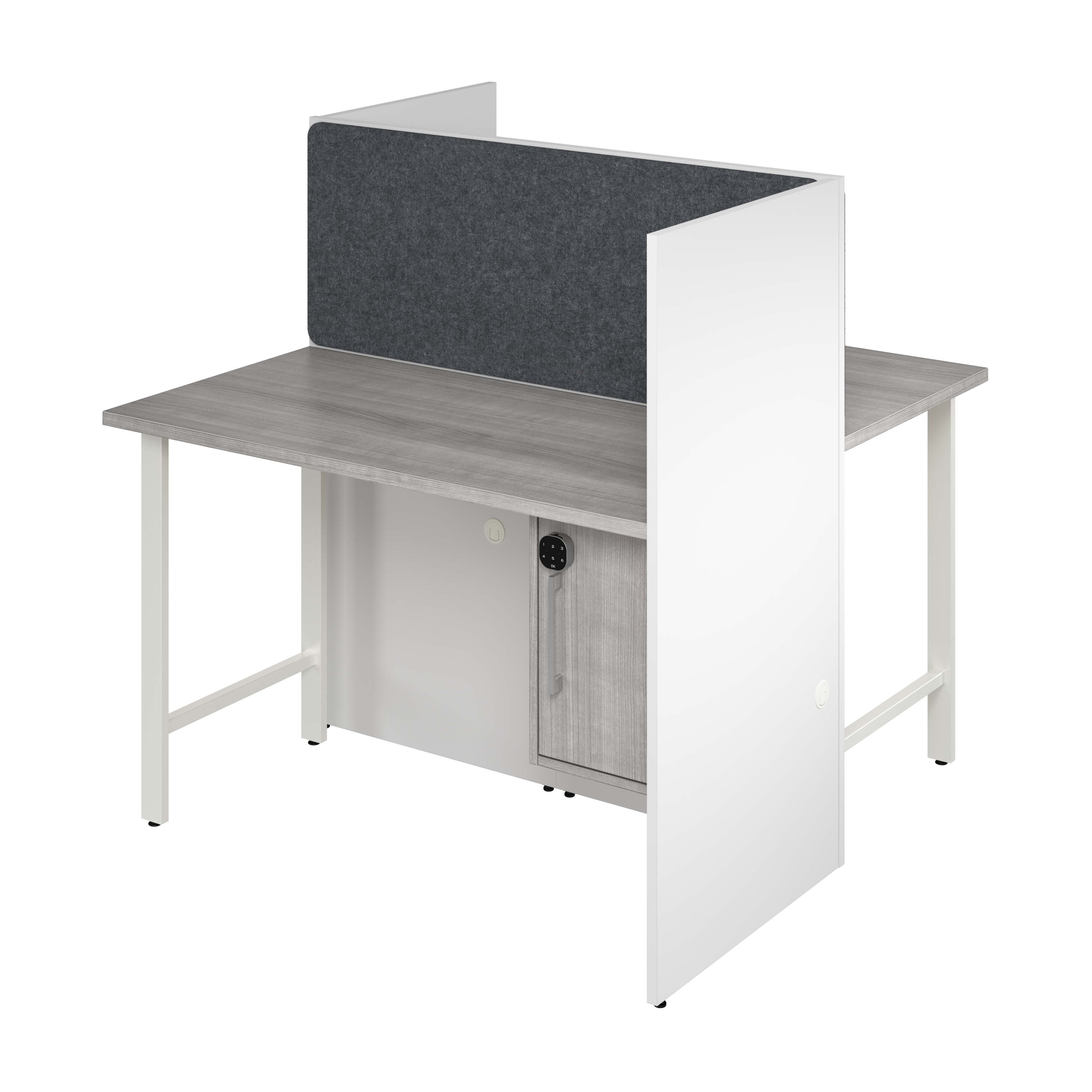 Shop Hustle 48-inch 2 Person Office Cubicles with Locking Storage and Large Tackboards HUS020WHPG 1 #color_white/platinum gray
