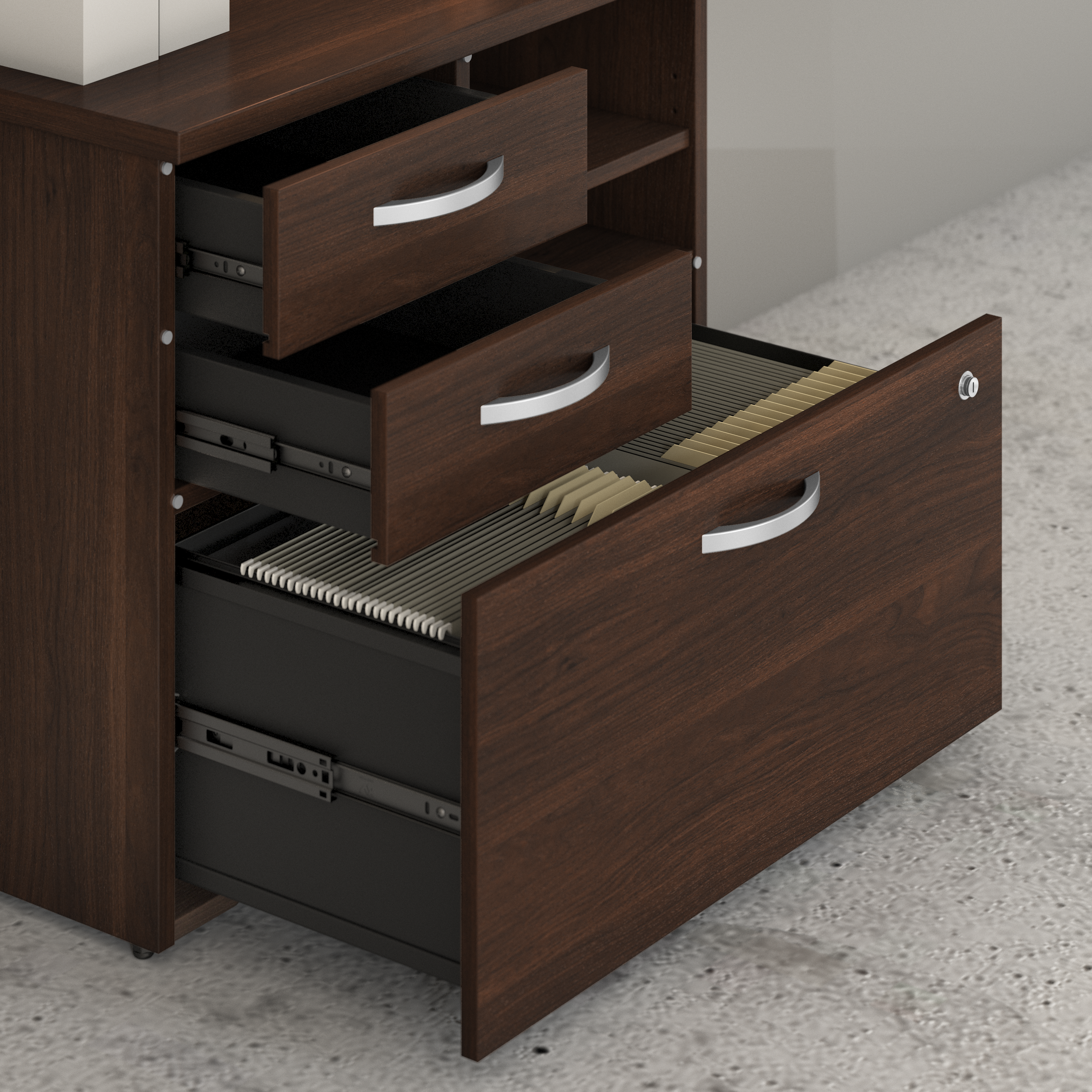 Shop Bush Business Furniture Studio C Office Storage Cabinet with Drawers and Shelves 07 SCF130BWSU #color_black walnut