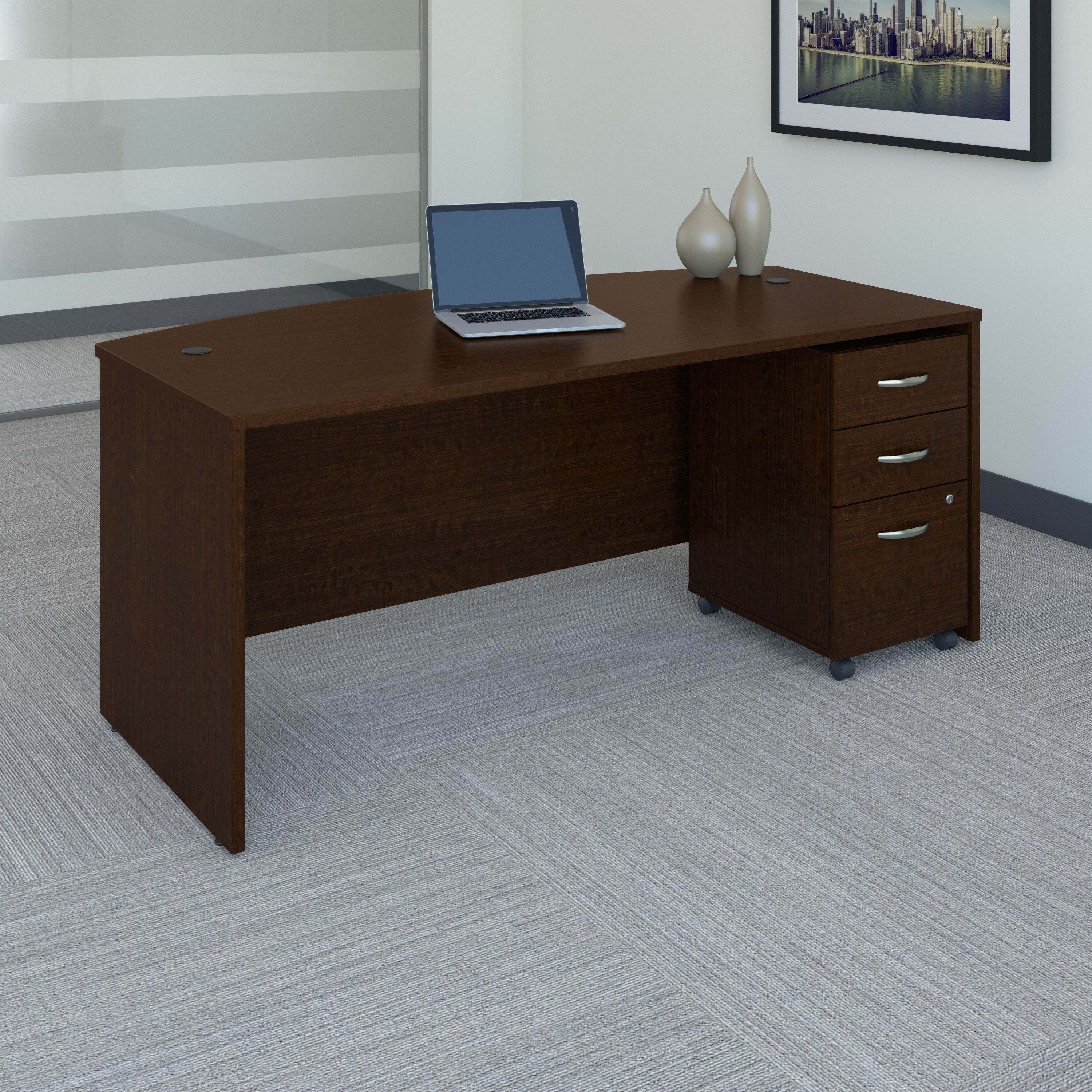 Shop Bush Business Furniture Series C 72W x 36D Bow Front Desk with Mobile File Cabinet 01 SRC079MRSU #color_mocha cherry