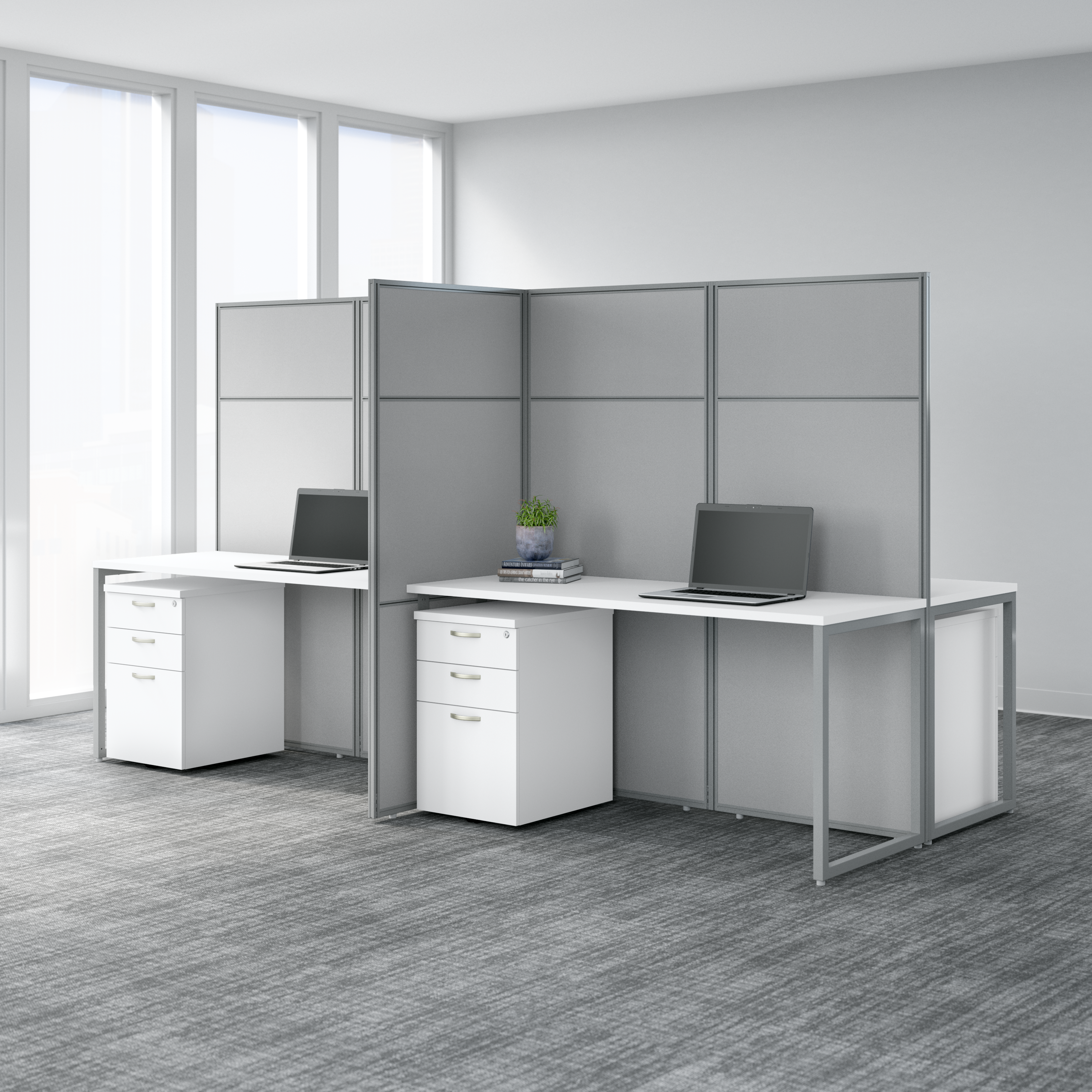 Shop Bush Business Furniture Easy Office 60W Cubicle Desk Workstation with 66H Closed Panels 05 EODH260WH-03K #color_pure white/silver gray fabric